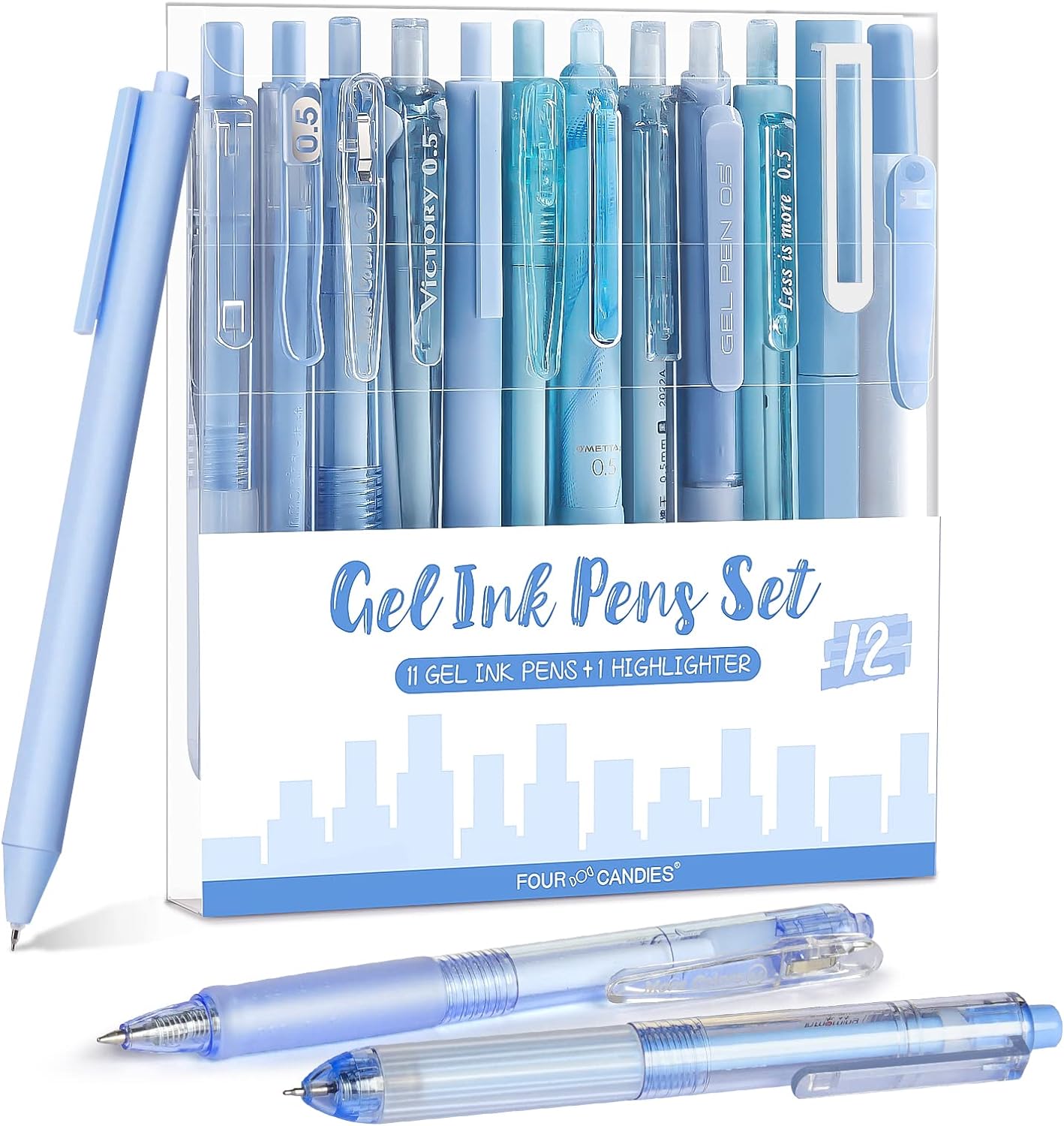 Detalle de Four Candies Gel Pen Set (Pack of 12) 0.5mm Fine Tip – Ocean Series macaron-style pens for school, office & journalling