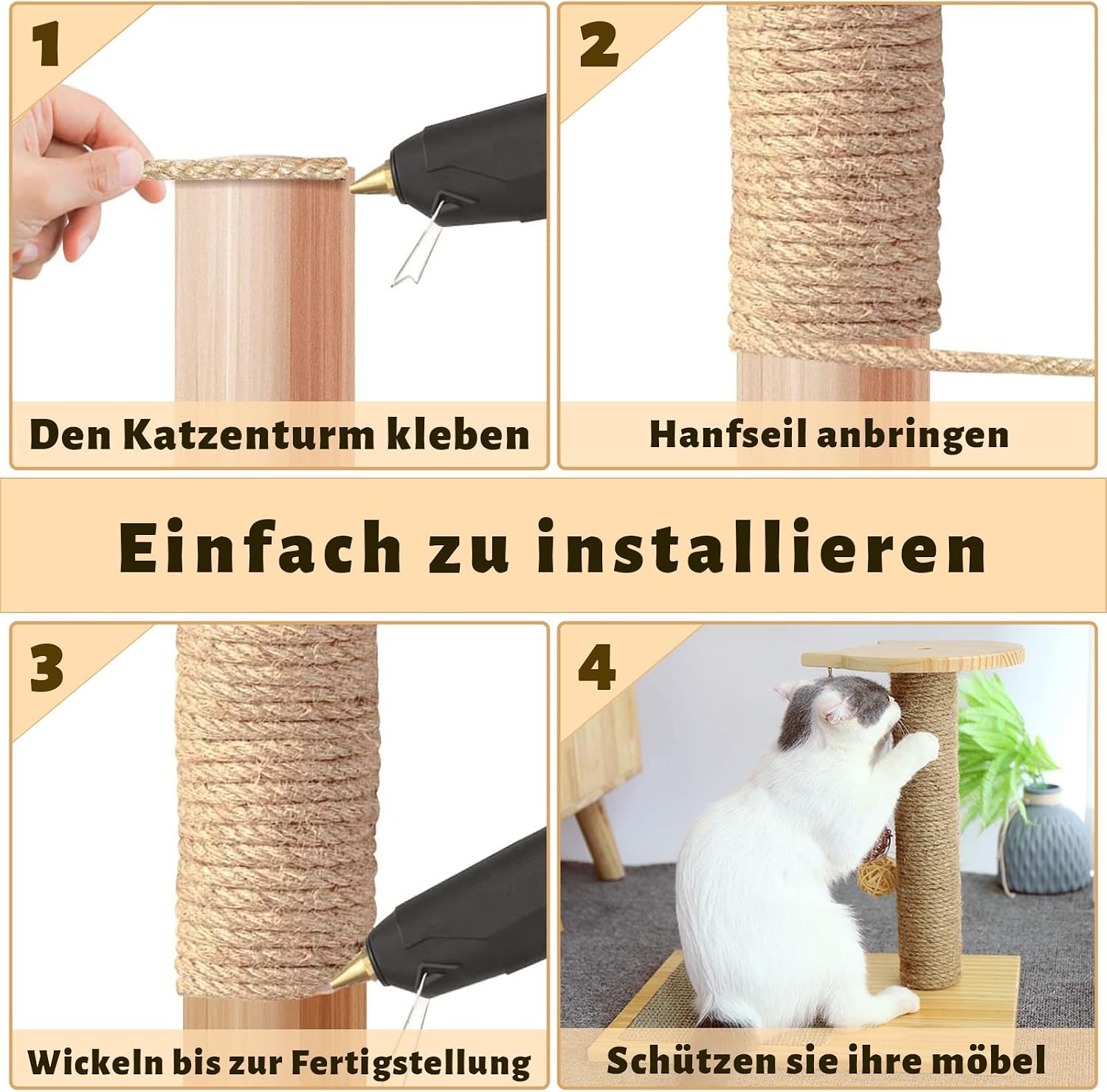 Detalle de Natur Sisalseil für Kratzbaum – 6 mm x 60 m Rolle für Ersatz, Basteln & Deko