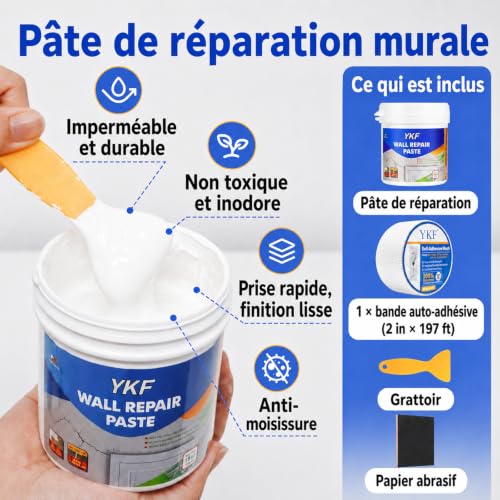 Thumbnail 1 de YKF Wall Repair Kit 500g: Quick-Drying White Wall Filler with Scraper, Sandpaper & Mesh Patch