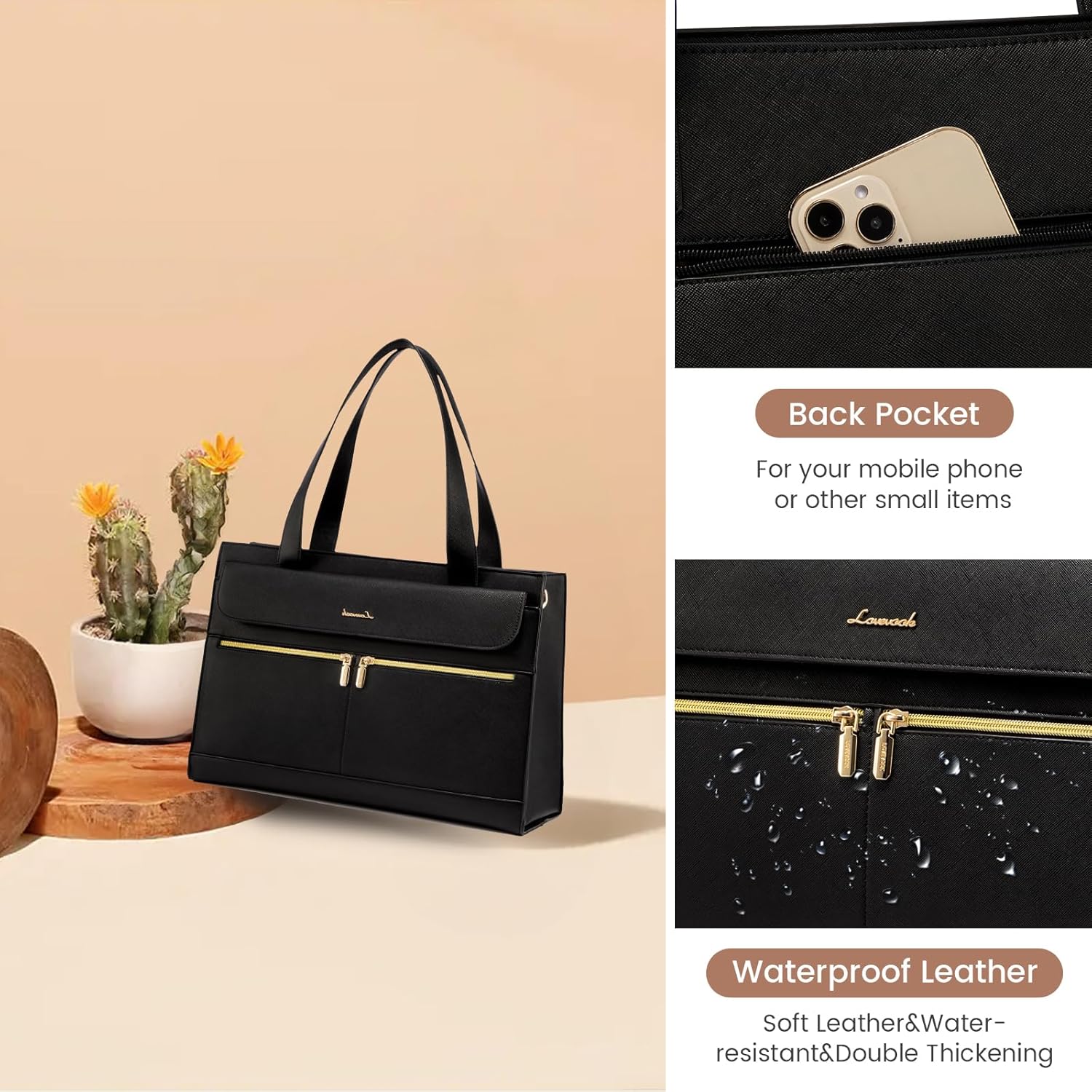 Thumbnail 4 de LOVEVOOK Laptop Handtasche 15,6 Zoll – Damen-Umhängetasche im Shopper-Stil, wasserabweisend, Schwarz