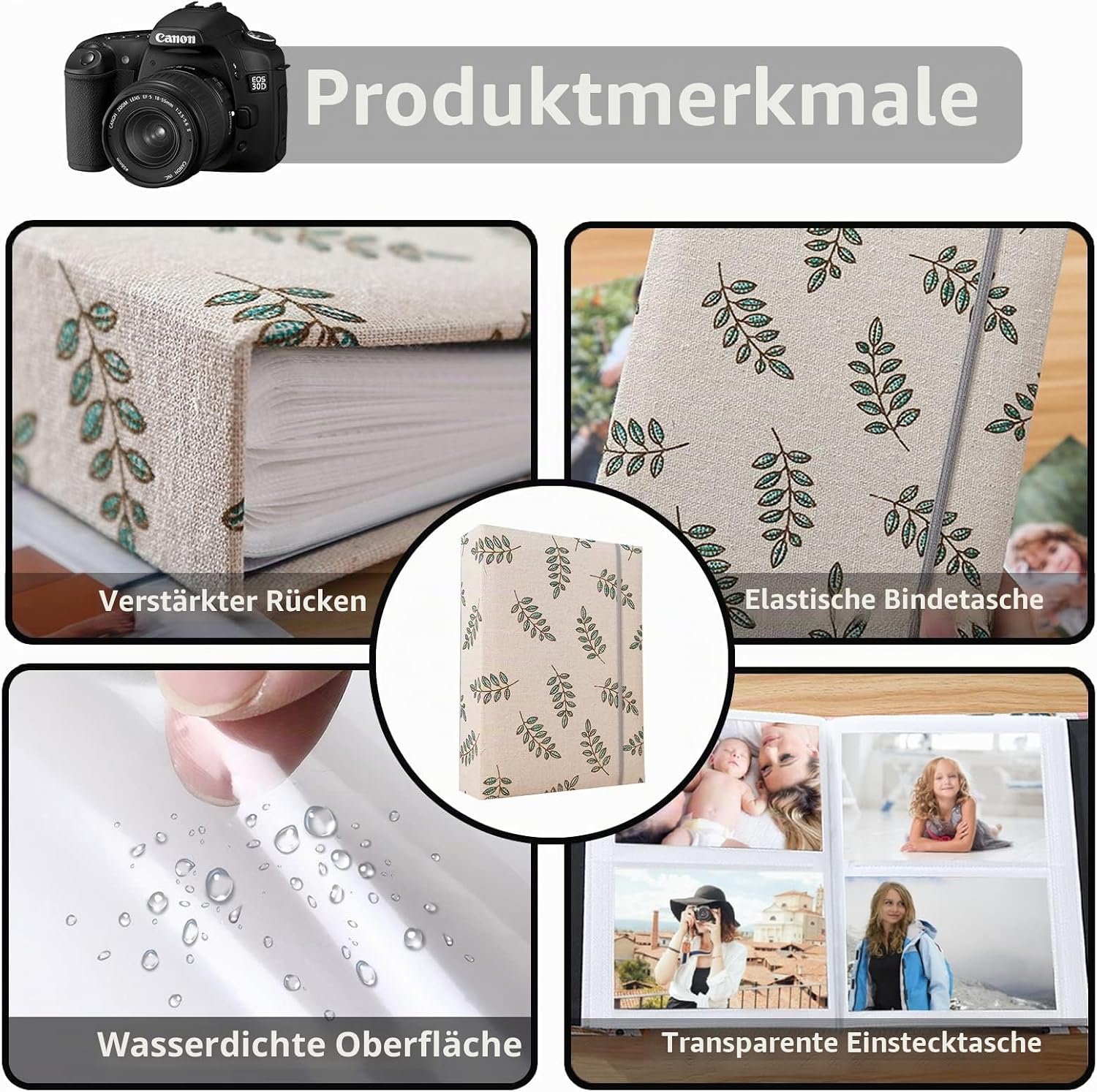 Detalle de Fotoalbum 10 x 15 cm – 200 Fotos, Leinen-Cover, robustes Hardcover-Album
