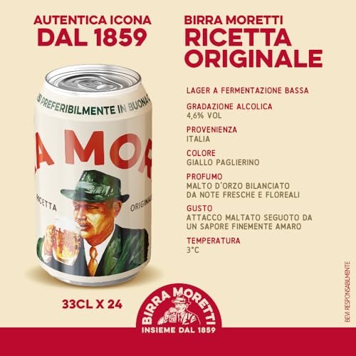 Thumbnail 1 de Birra Moretti Ricetta Originale in 24 lattine da 33 cl – Lager a bassa fermentazione, gusto delicato ed equilibrato