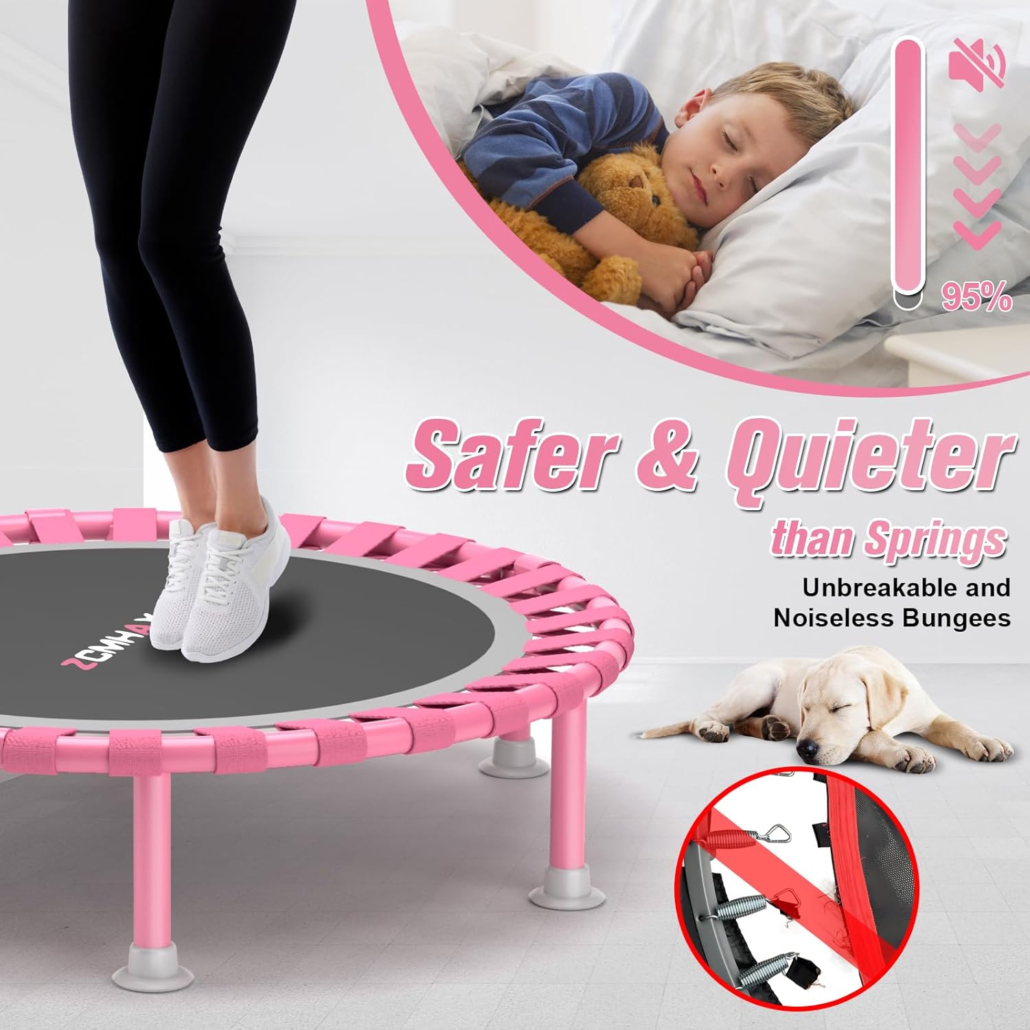 Detalle de ZCMHAXJ Foldable Mini Trampoline (40-inch) with 5-Level T-Shaped Adjustable Bar