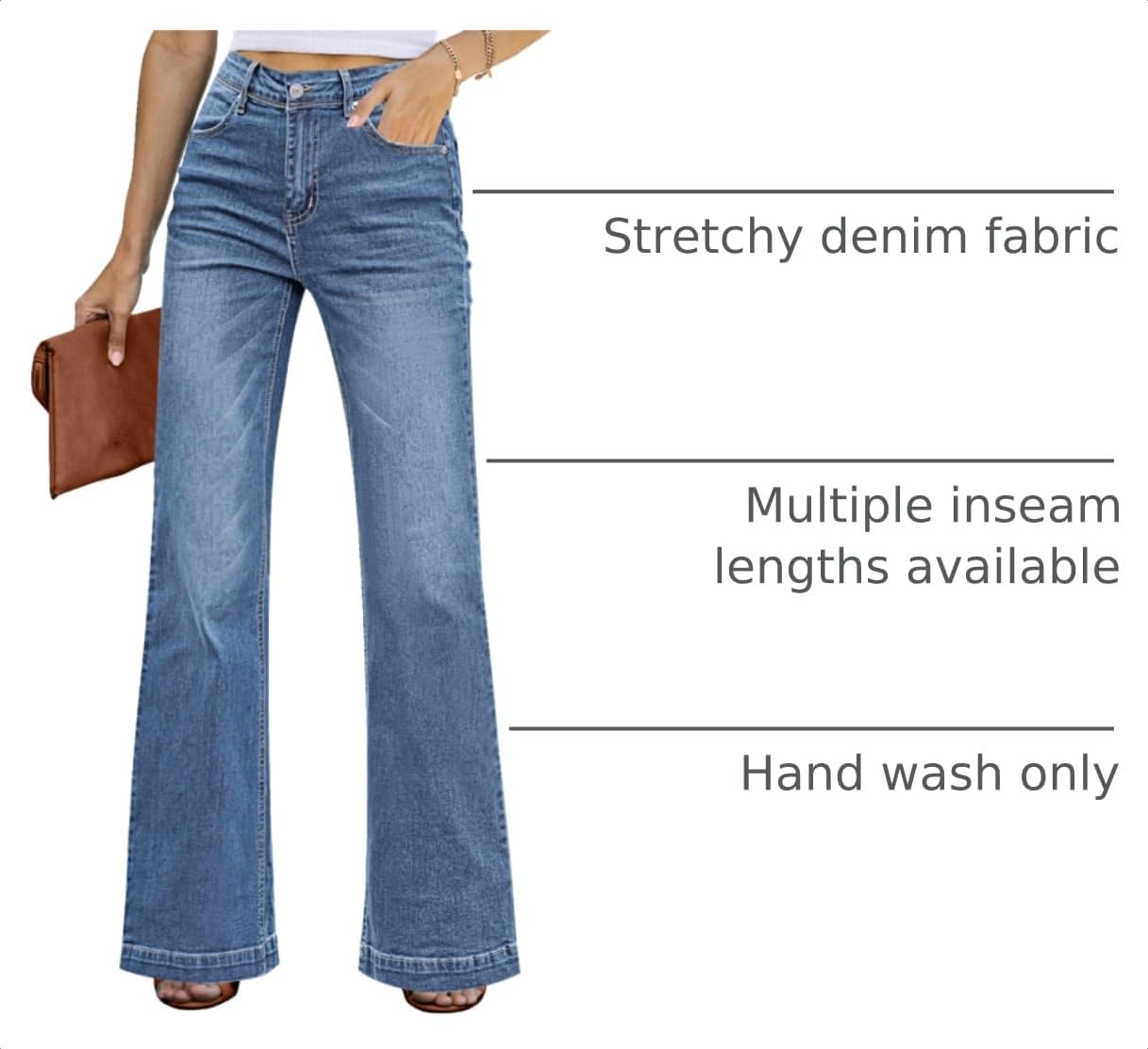 Detalle de GRAPENT Women's Flare Jeans High Waisted Wide Leg Baggy Denim Pants