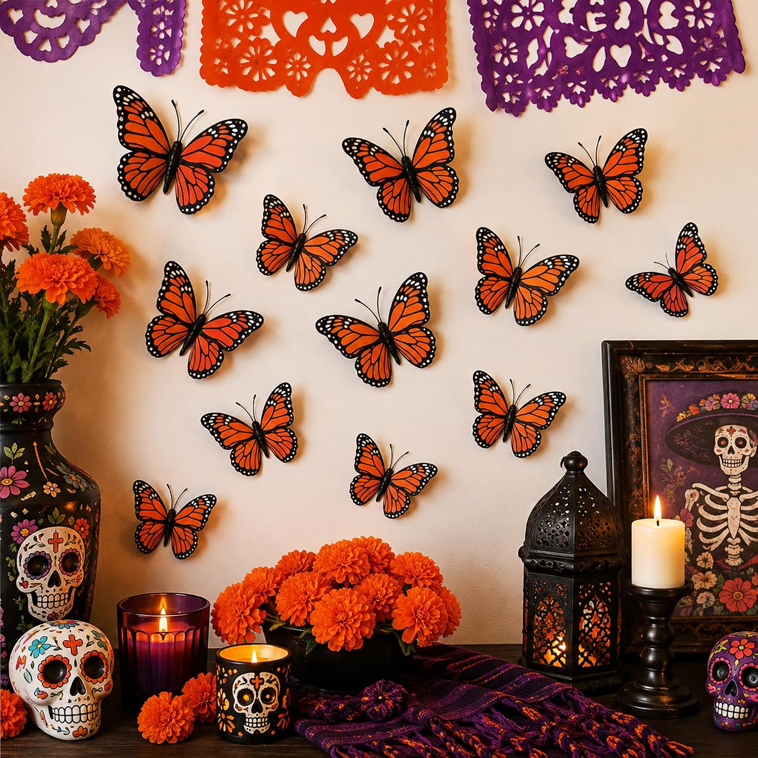 Thumbnail 1 de OHOME Monarch Butterfly Decor-OHOME-2026A1 3D Day of the Dead Decorations, 12-Piece Set