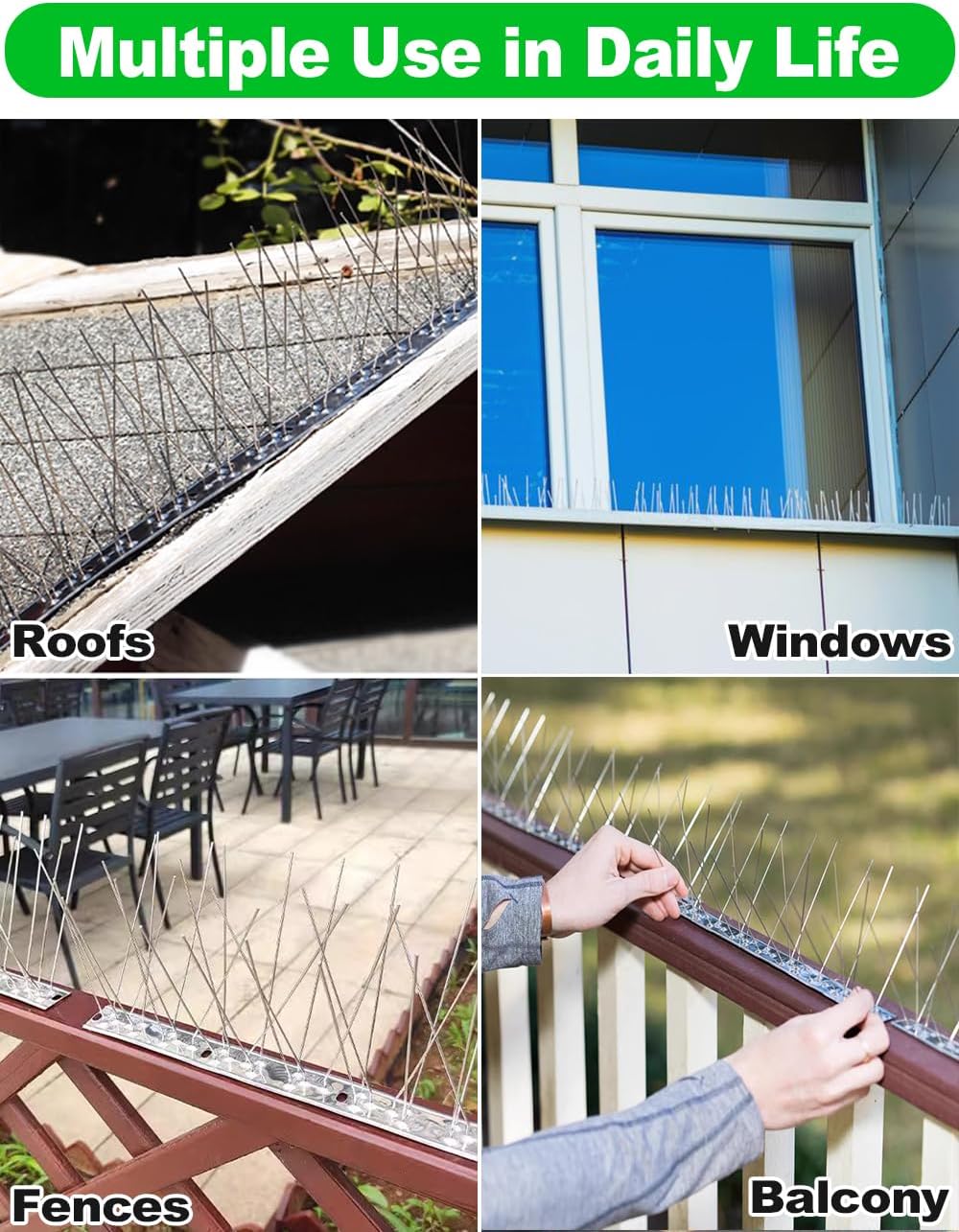 Thumbnail 4 de wohohoho Bird Spikes for Pigeons with Stainless Steel Base – 1.25m Pigeon Deterrent for Roofs and Windows