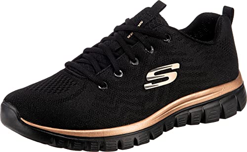 Detalle de Skechers Graceful Get Connected: sneaker donna in mesh nera con inserti Rose Gold, taglia 39 EU