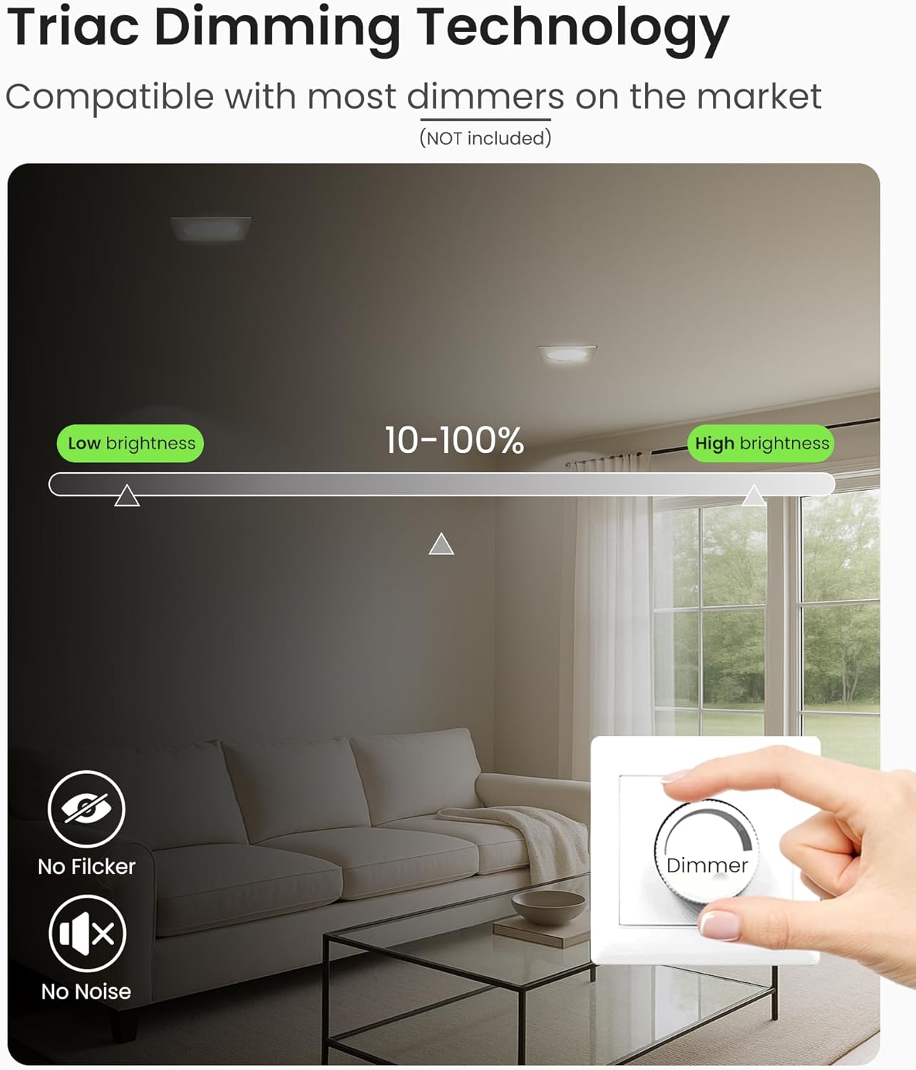 Thumbnail 3 de ALUSSO LED Einbaustrahler 230V eckig dimmbar, 7 W, IP44 (12er-Set) – 3 Farbtemperaturen wählbar, flach 68 mm, Nickel gebürstet