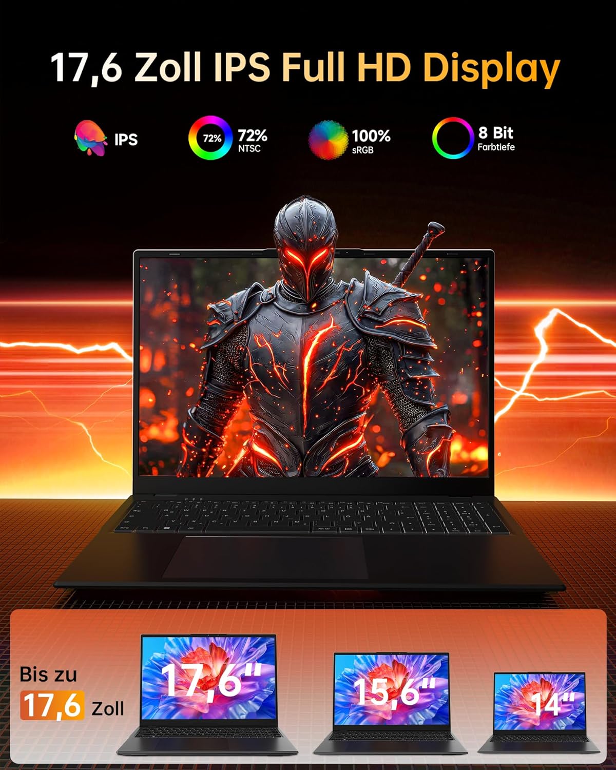 Thumbnail 1 de jumper Laptop 17,6 Zoll Jasper Lake Celeron Quad Core (16GB RAM, 512GB SSD + 128GB eMMC) mit 100% sRGB FHD & Office 365