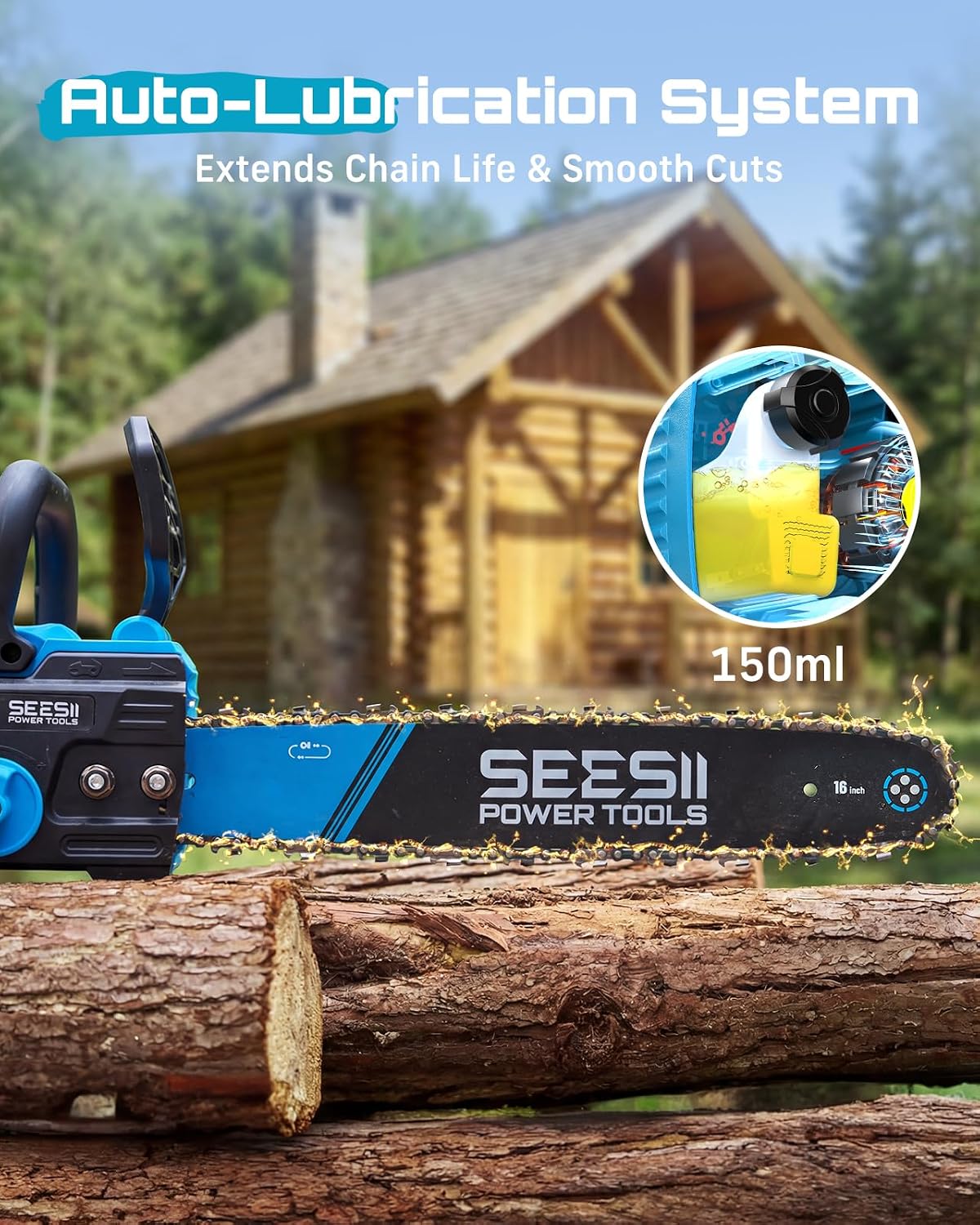 Detalle de SEESII M16 Ace 40V Cordless Chainsaw, 16-Inch Bar, Brushless Motor