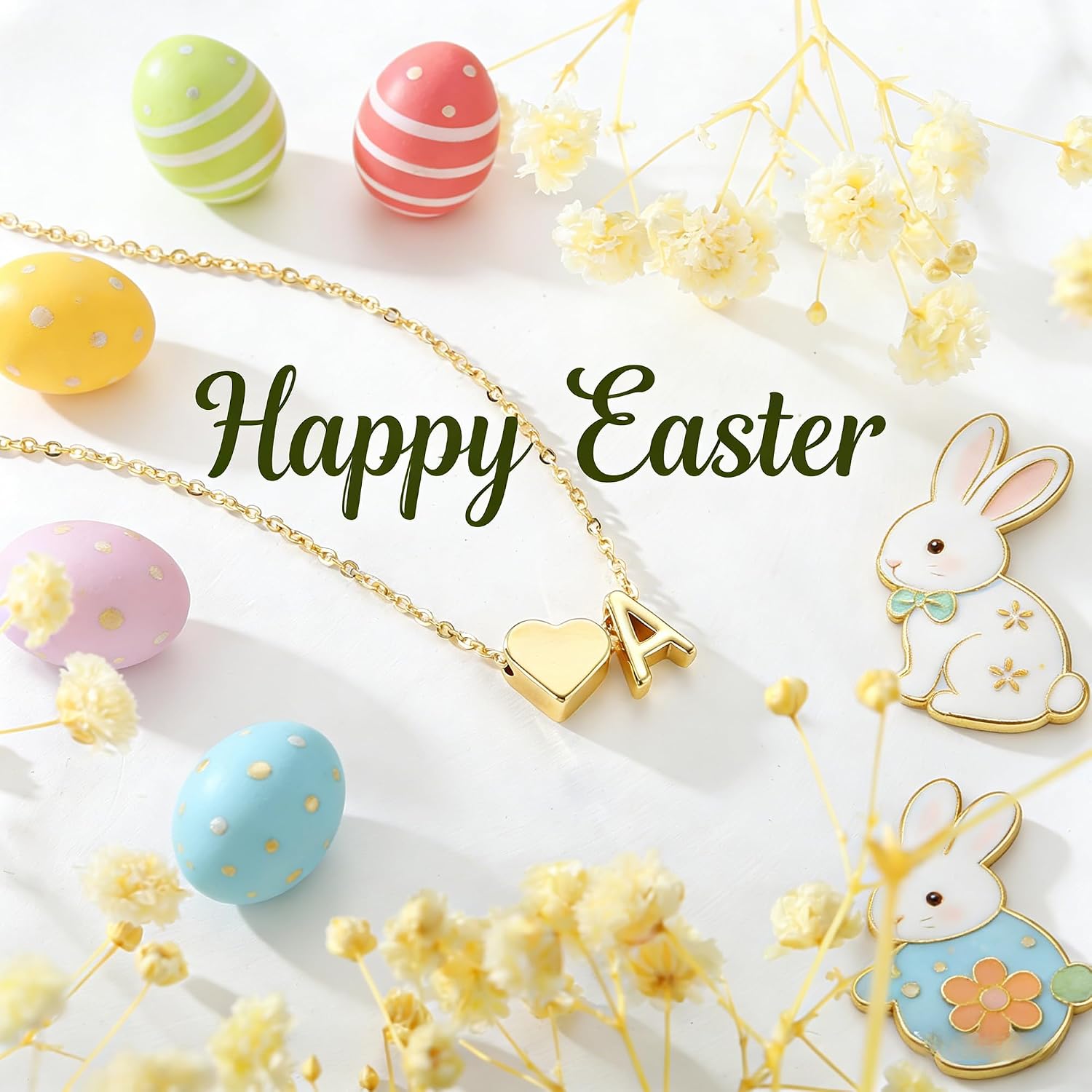 Detalle de Turandoss Herz-Initialen-Kette mit Buchstaben A–Z in 14K Gold/Weißgold-vergoldeht – Ostern-Geschenk für Frauen