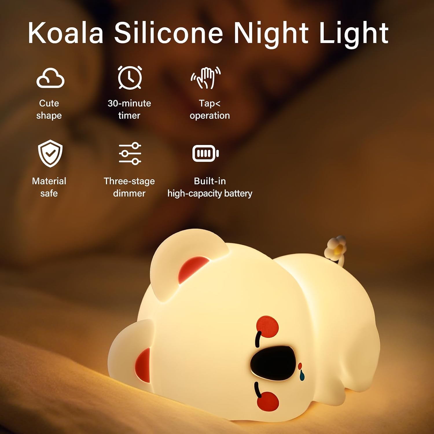 Thumbnail 3 de AmmToo Koala Nachtlicht mit Timer, dimmbar und USB-Ladekabel – Silikon für Kinderzimmer
