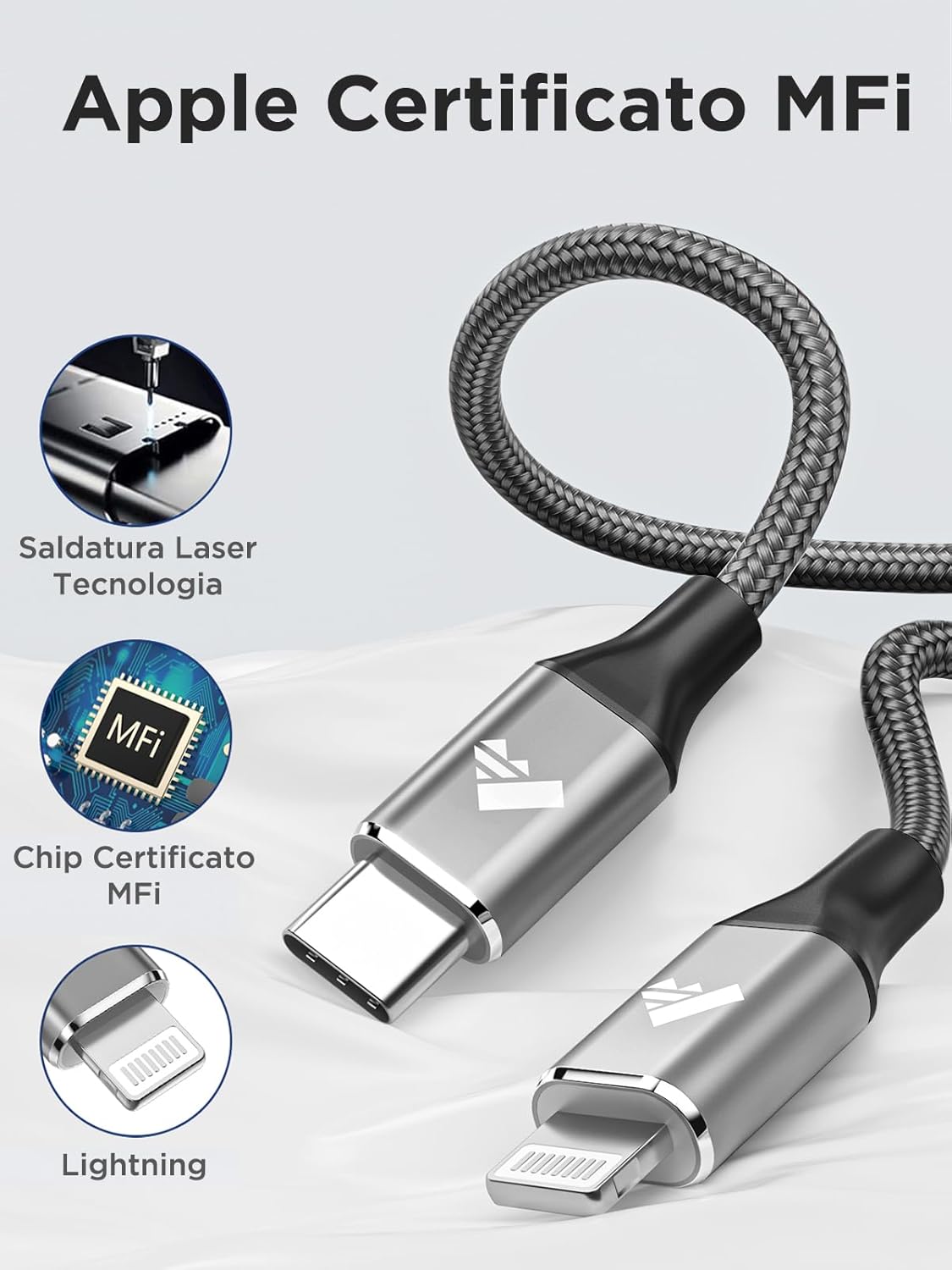 Thumbnail 4 de Aioneus cavo USB‑C a Lightning MFi certificato da 1,8 m (grigio) per iPhone e iPad
