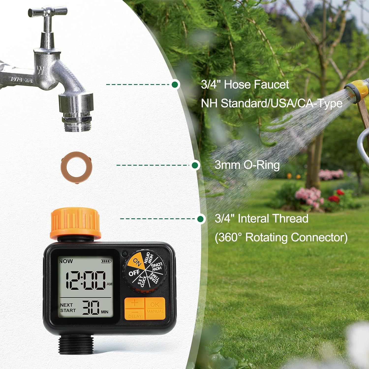 Detalle 2 de CROSOFMI Timer Irrigazione Automatica Digitale – Centralina programmabile IP65 per giardino e serre