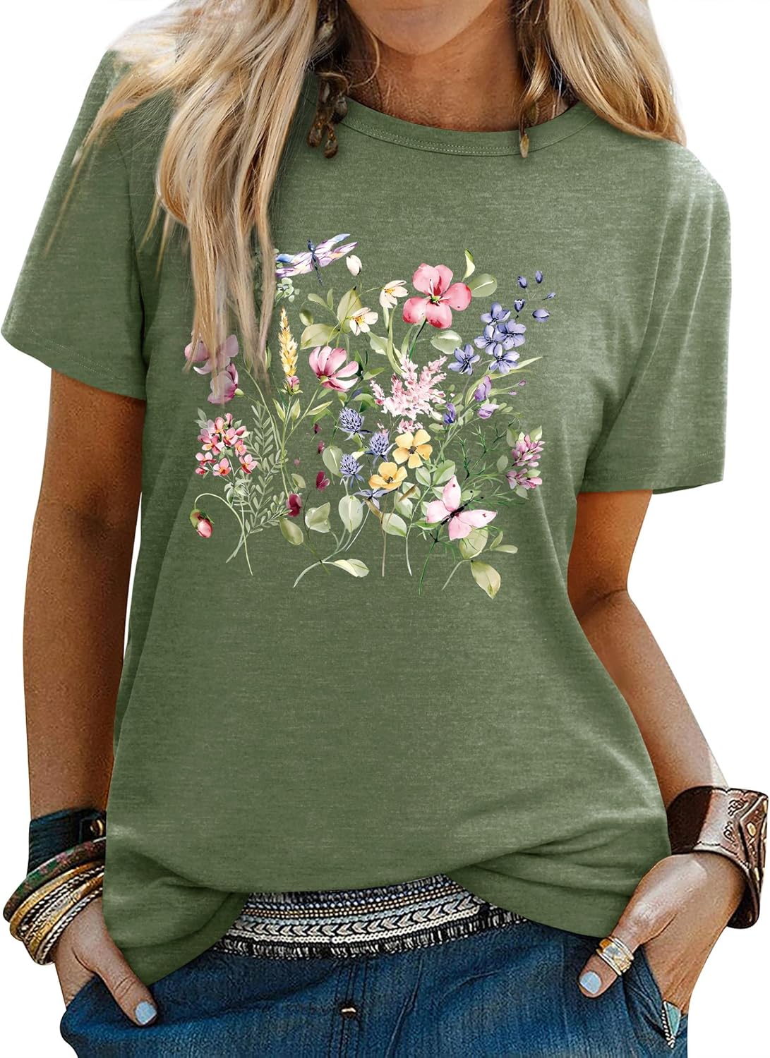 Thumbnail 6 de WIEIYM Women Flower T-Shirt – Floral Graphic Casual Tee