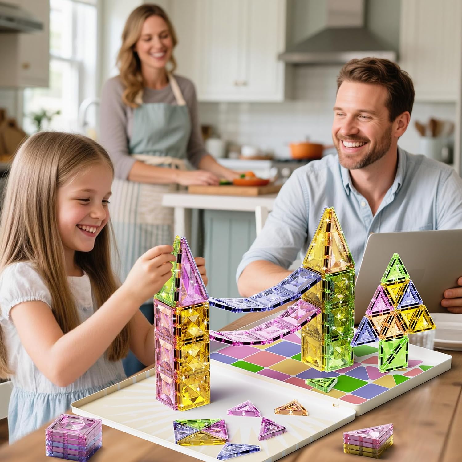 Detalle de burgmate Magnetische Bausteine (60 Teile) mit Eisenkasten – Magnetspielzeug für Kinder ab 3 Jahren