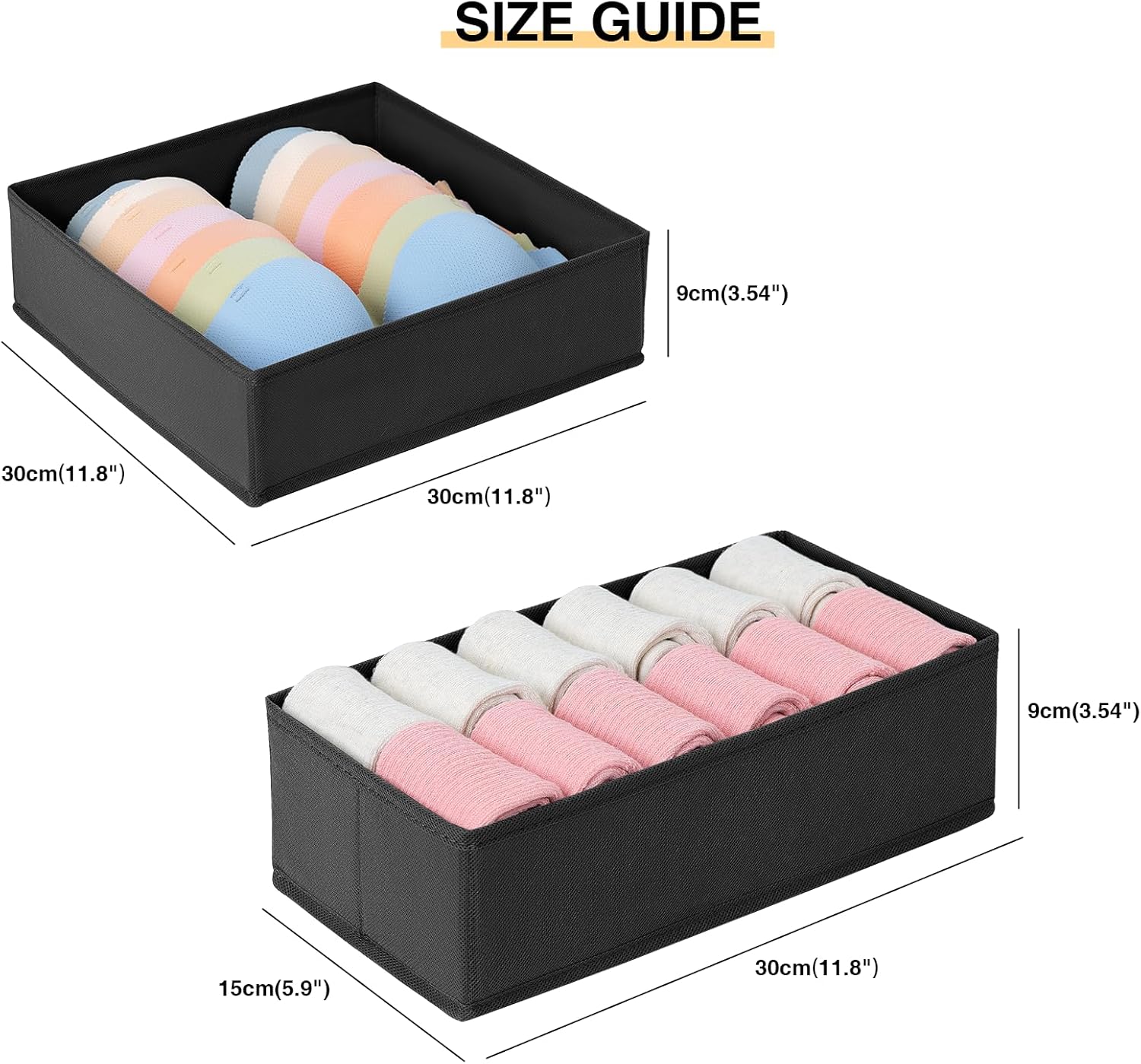 Thumbnail 1 de DIMJ Undewear Drawer Organiser Dividers – 4 Pcs (2 sizes), Foldable Fabric Wardrobe Storage for Bedroom, Wardrobe, Closet and Shelf in Black
