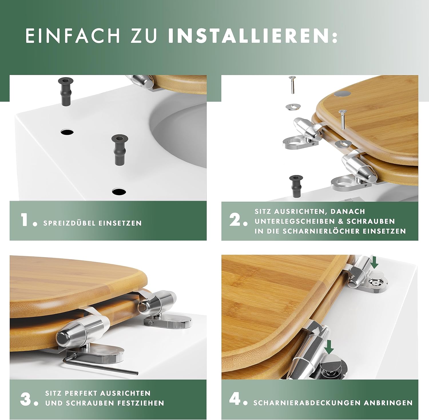 Thumbnail 4 de Benkstein Bambus Toilettendeckel Absenkautomatik 43,5 x 37,5 cm