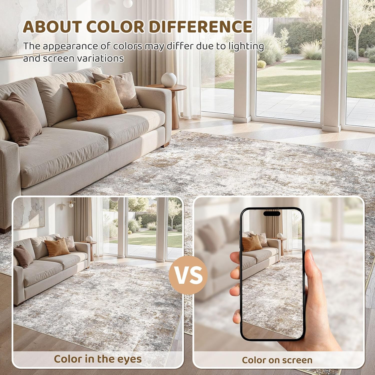Thumbnail 4 de UERMEI 6x9 Area Rug: Neutral Abstract, Washable, Non-Slip, for Living Room
