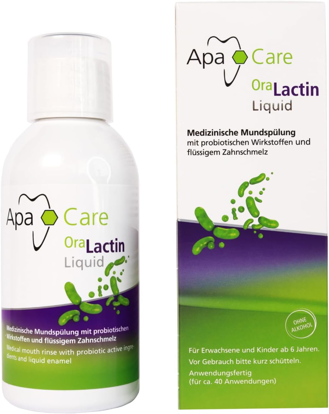 Detalle de ApaCare OraLactin Liquid: alkoholfreie Mundspülung mit Hydroxylapatit und Präbiotika (2x200 ml)