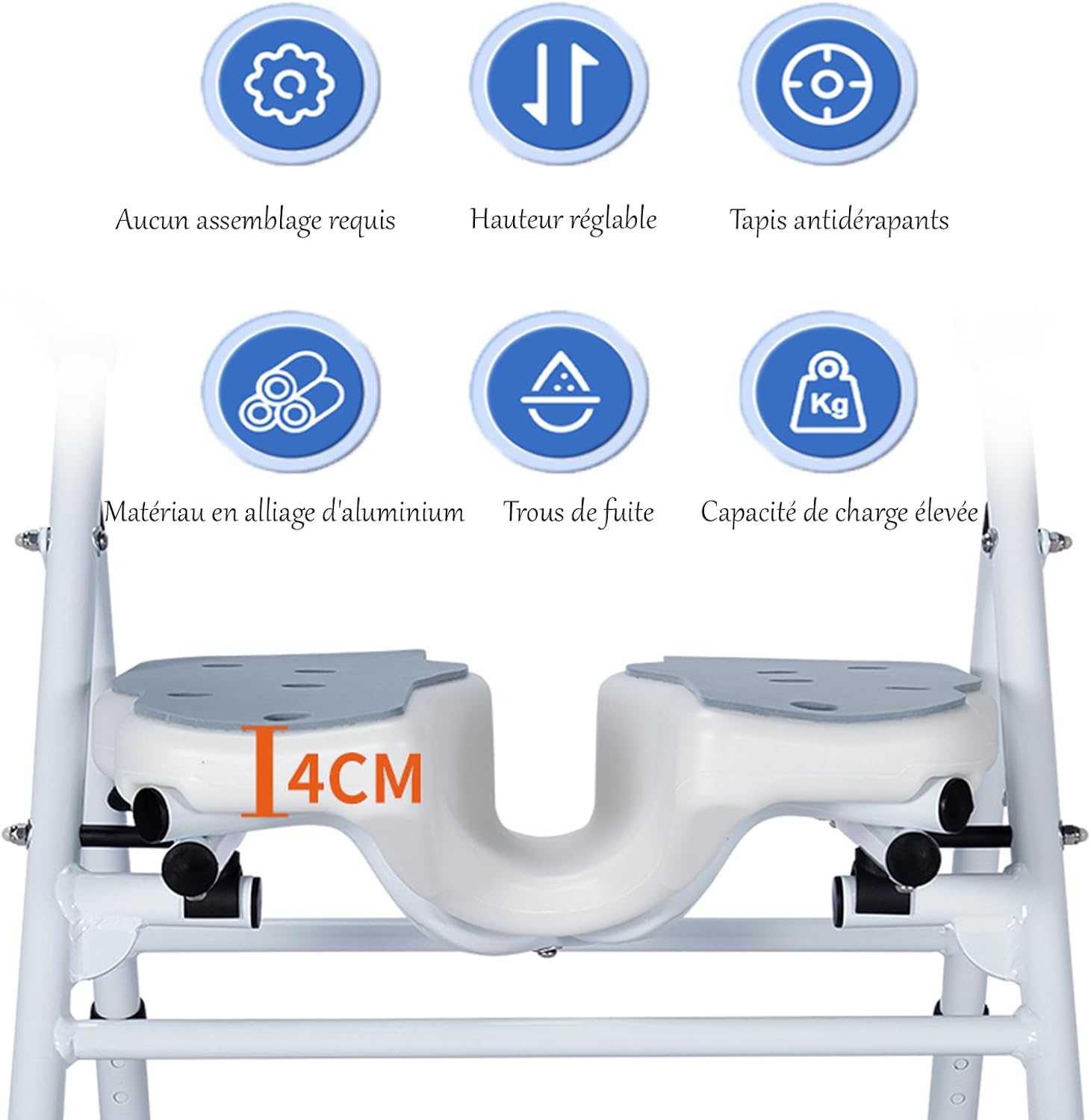 Detalle de Chaise de douche pliable antidérapante pour seniors (tabouret de douche réglable en hauteur)