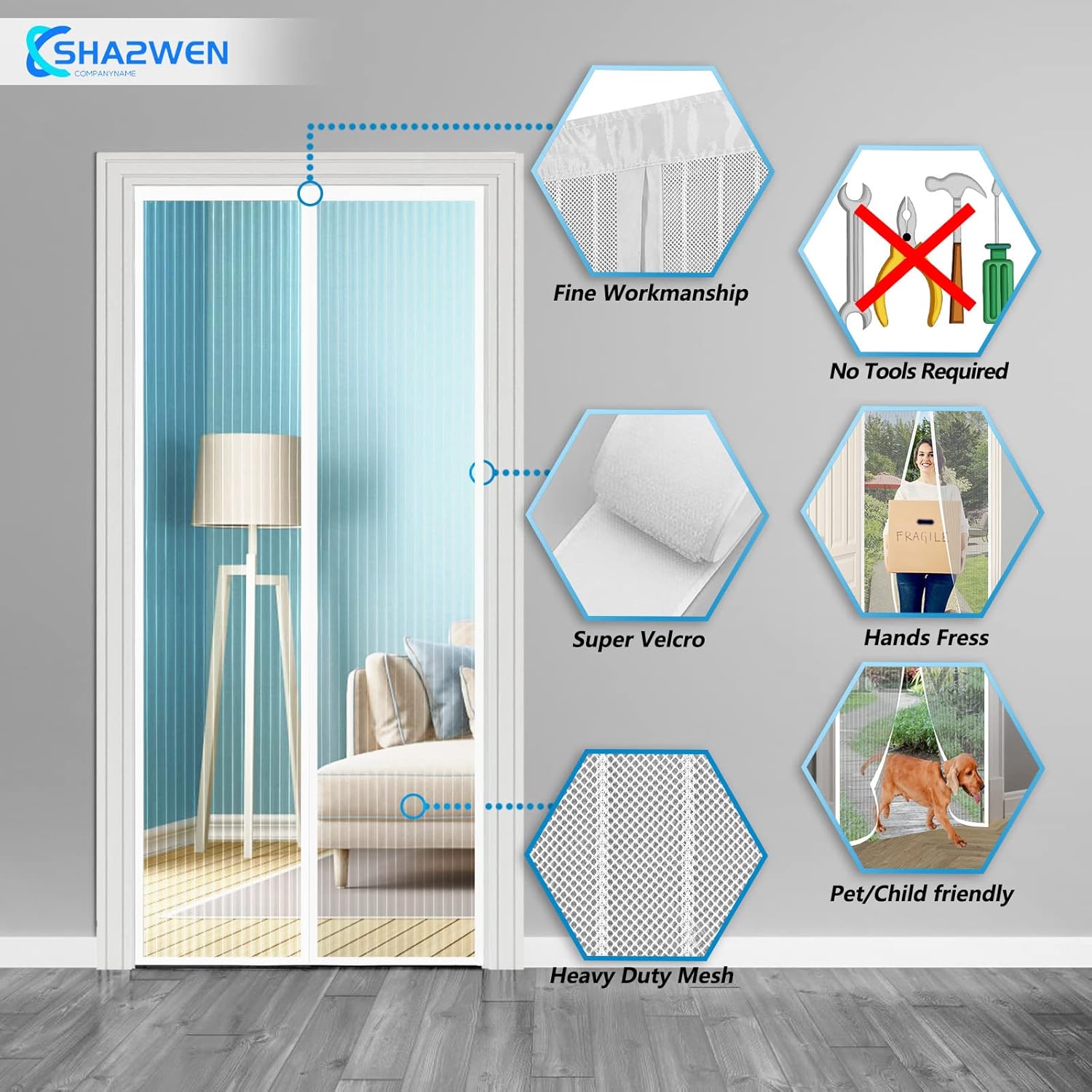 Thumbnail 2 de Zanzariera magnetica per porta SHA2WEN 120x200 cm, bianco