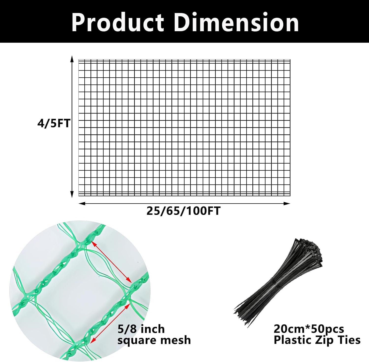 Thumbnail 2 de POYEE PJBFG-NET-G-4-100 Deer Fence Netting, 4 x 100 ft Green HDPE Mesh