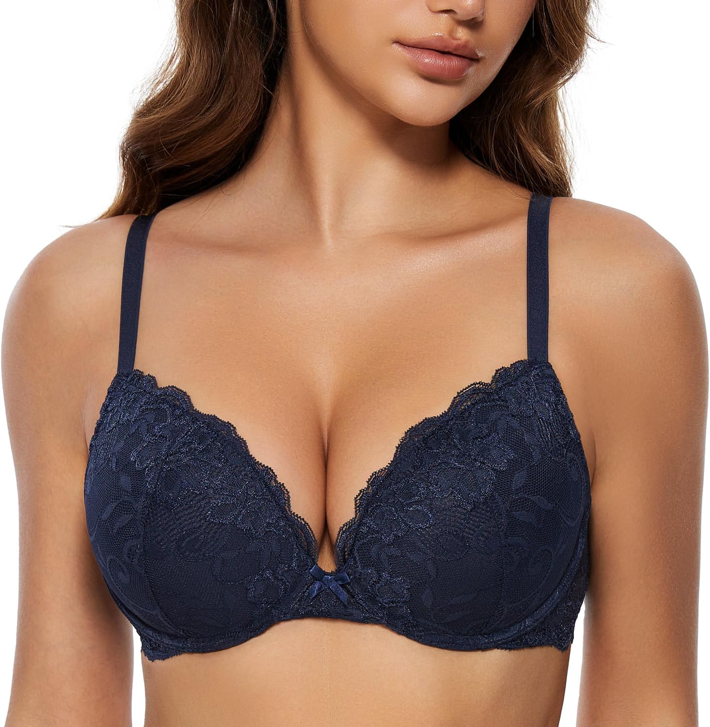 Detalle de Wingslove Damen Push-up BH mit floraler Spitze und Bügel für einen formenden Sitz