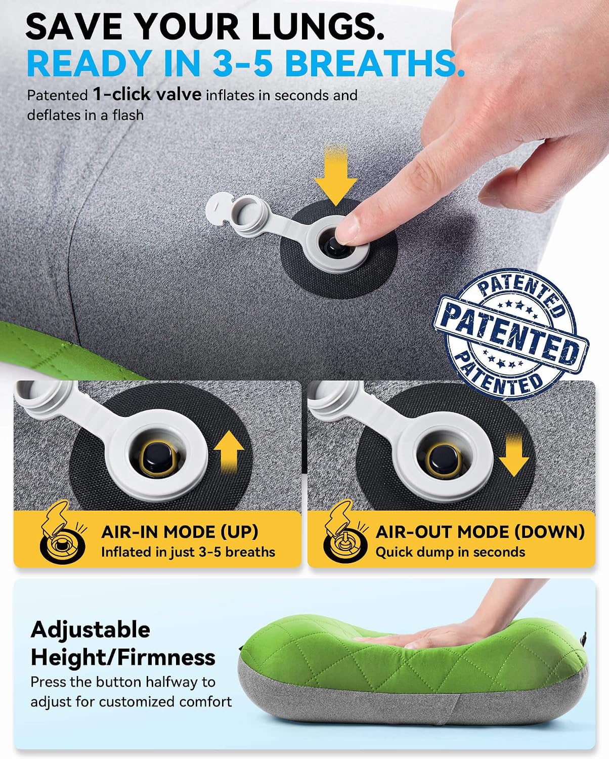 Detalle de Hikenture Camping Pillow with 1-click valve