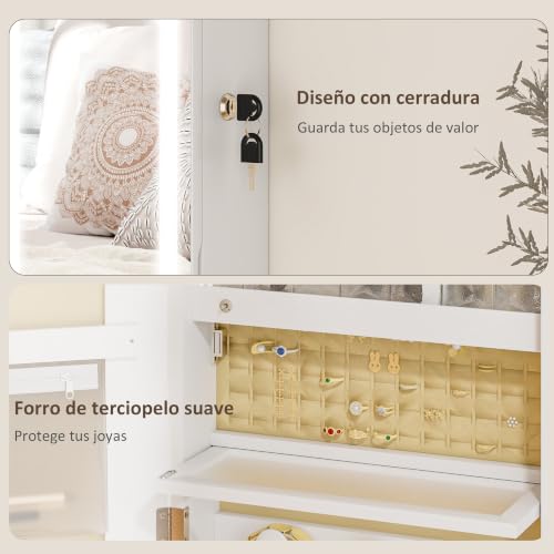 Thumbnail 7 de HOMCOM espejo joyero con LED, cerradura y organizadores para joyas