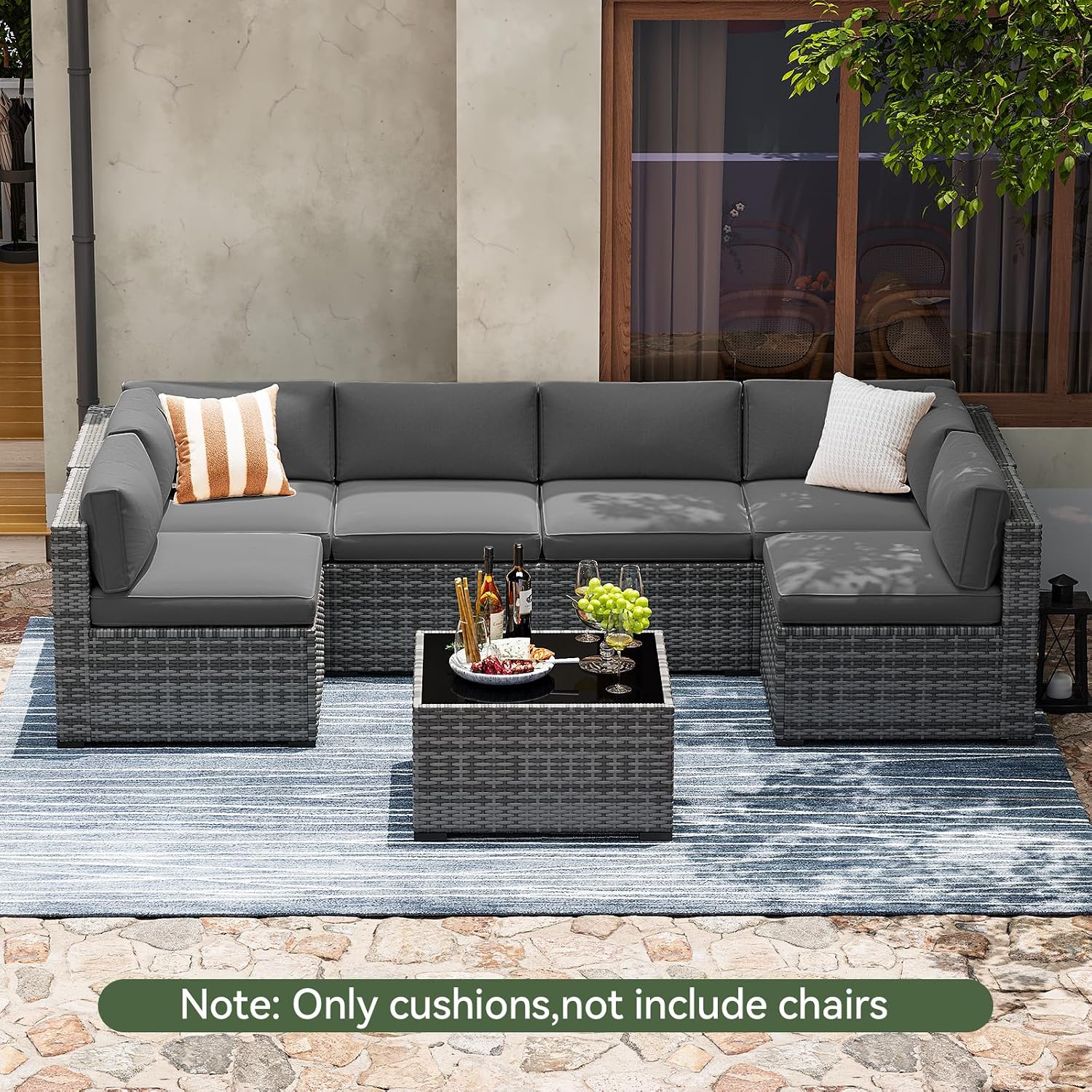 Detalle 2 de Aoxun G86002-06DG-AXUS 14-Piece Patio Cushion Set, Gray, 4-Inch Seats