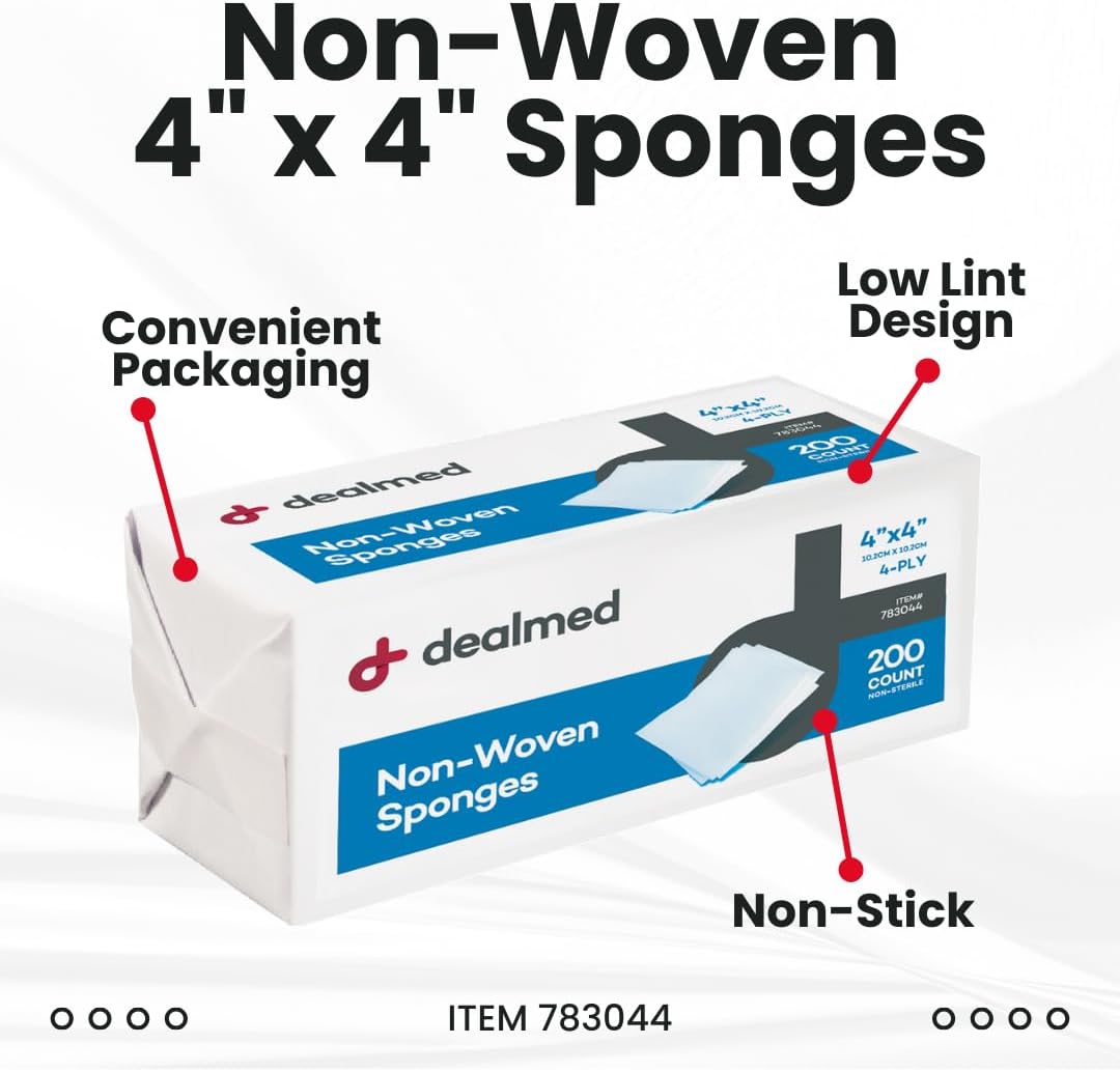 Detalle 2 de Dealmed Non-Woven Gauze Sponges - 4-Ply, 4" x 4" (200 Count per Sleeve, Pack of 2)