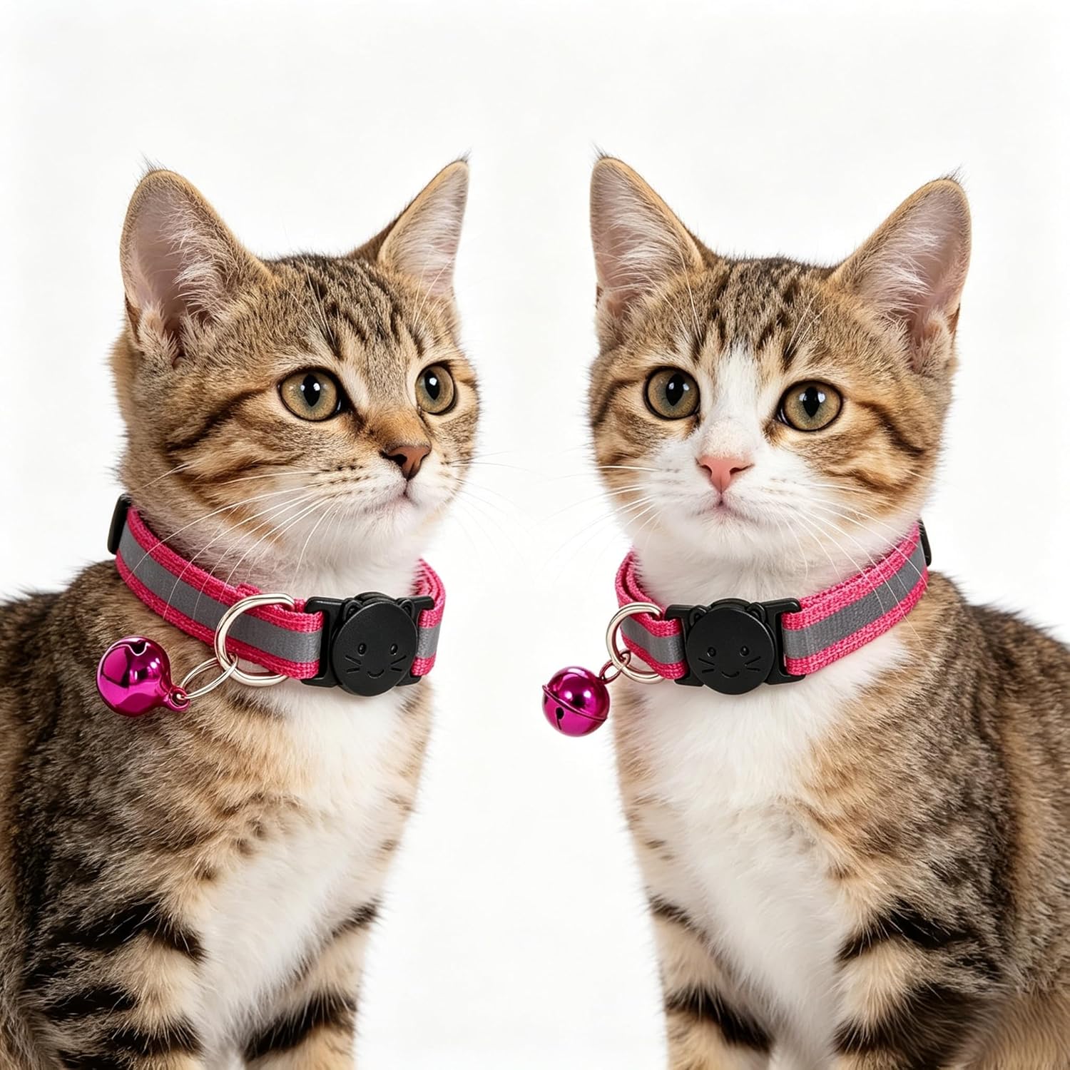 Detalle de Qinao 2Pack Reflective Quick Release Cat Collars with Bell & Safety Release (Dark Pink)
