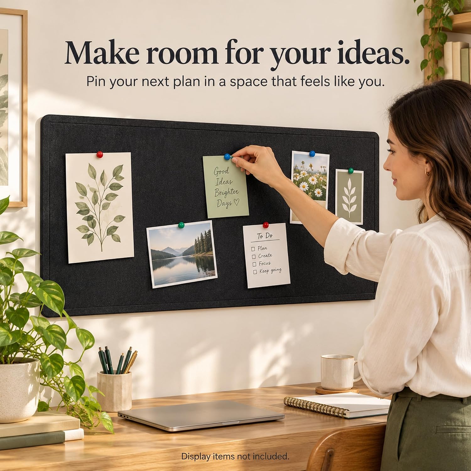 Detalle 2 de Yunihome Foldable Felt Bulletin Board, 24 x 18 Inches, Black, 20 Push Pins