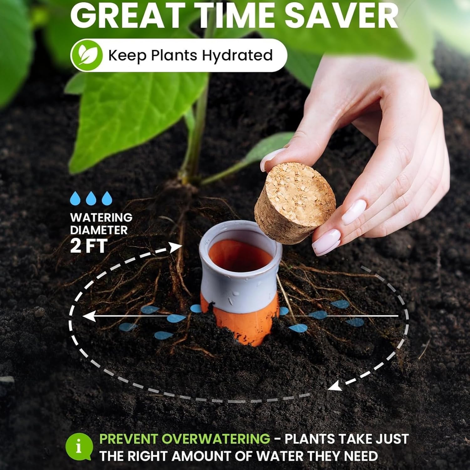 Thumbnail 2 de 4PCS Terracotta Self Watering Spikes – olla plant watering globes for slow-release irrigation