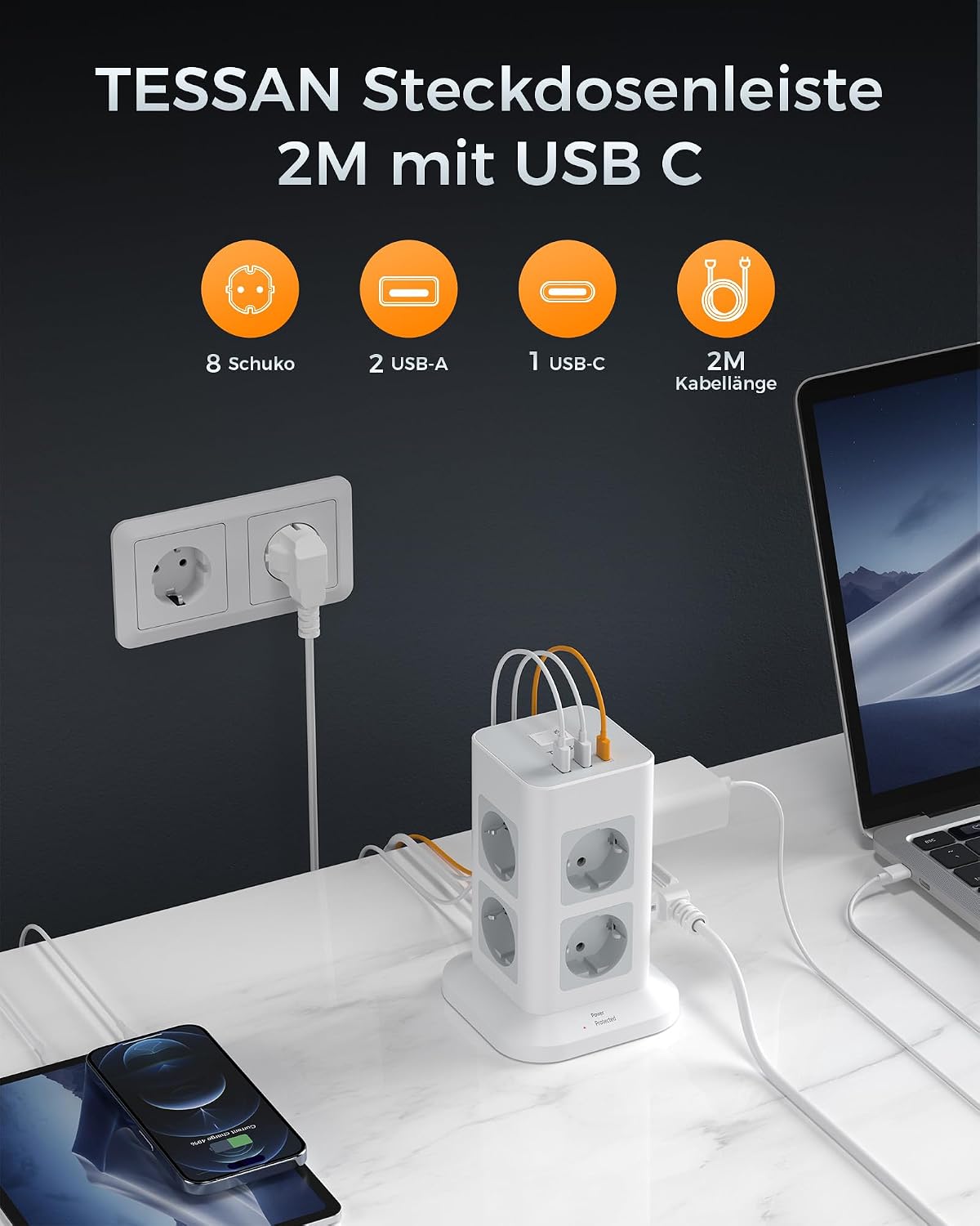 Detalle 2 de TESSAN Mehrfachsteckdose 3600W 🔌