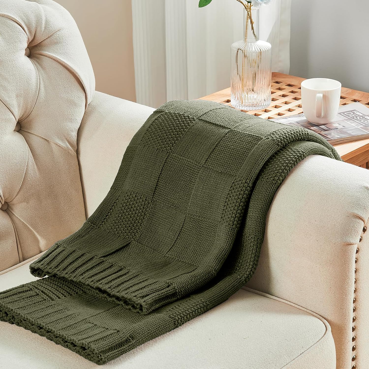 Thumbnail 4 de CozeCube Check Knit Throw Blanket 60ร80" ๐