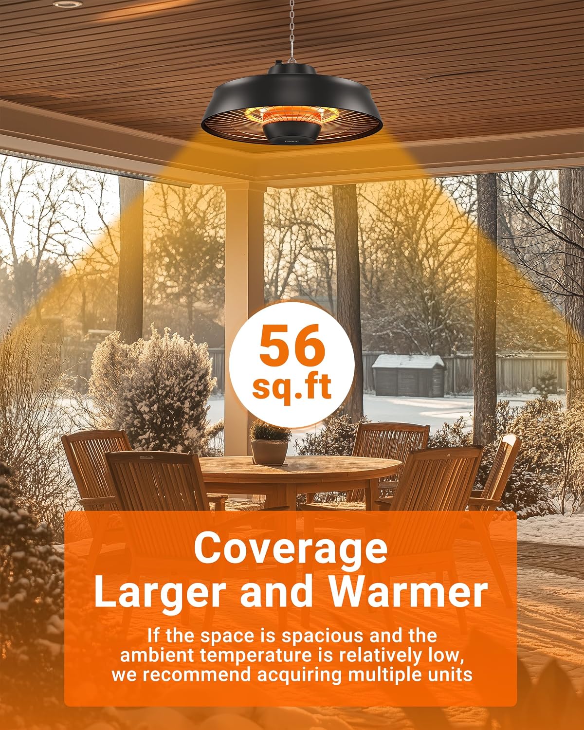 Detalle de pasapair TSH-RH2 1500W Carbon Infrared Hanging Heater with Remote