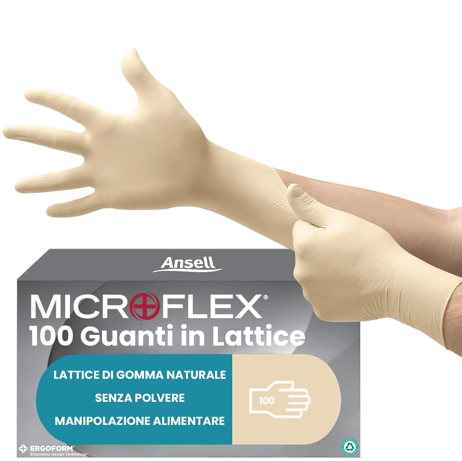 Ansell MicroFlex 63-864 Guanti Monouso in Lattice – Senza Polvere, Taglia L (100 Guanti)