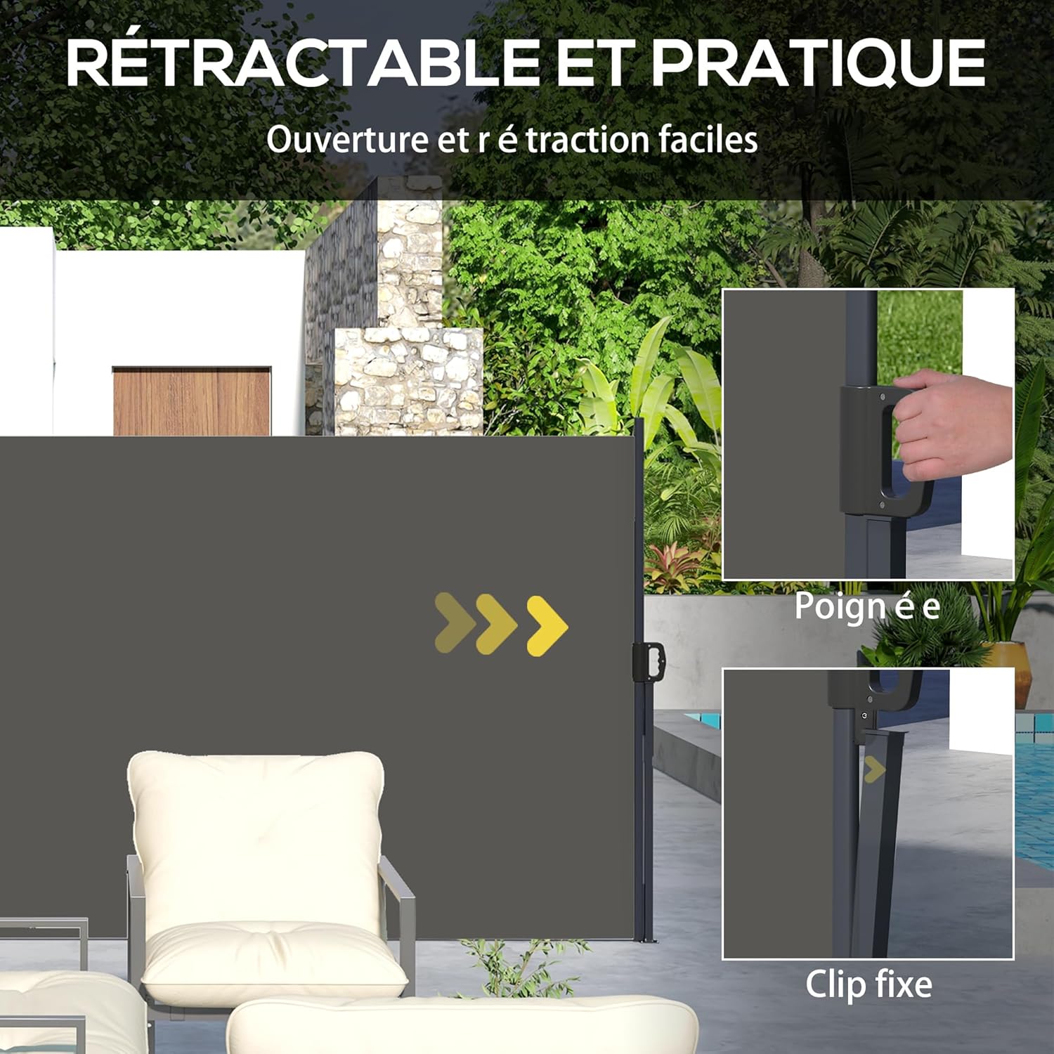 Thumbnail 3 de Outsunny Store latéral Brise-Vue paravent rétractable de Jardin, 4 × 1,60 m, gris foncé