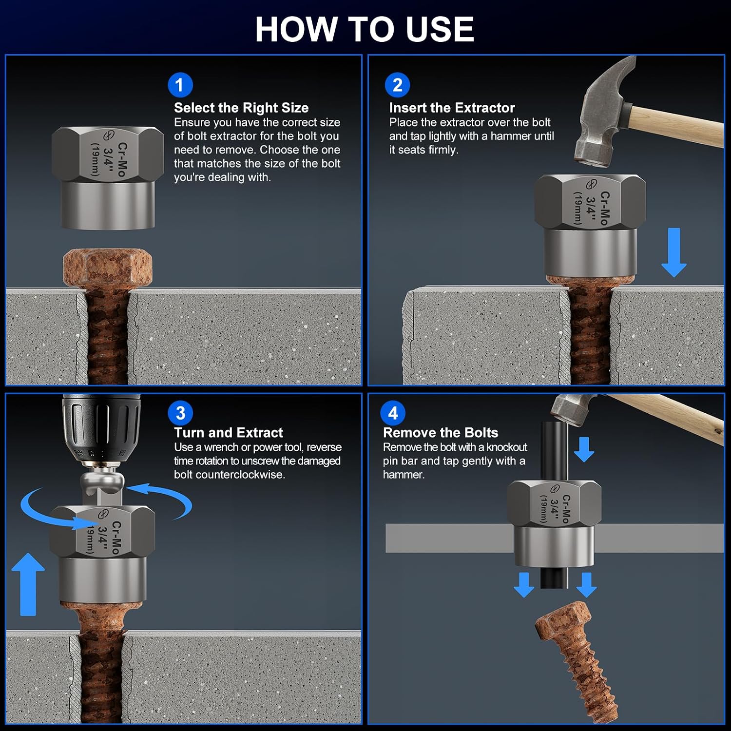 Detalle de STREBITO Bolt Extractor Kit, Cr-Mo Steel