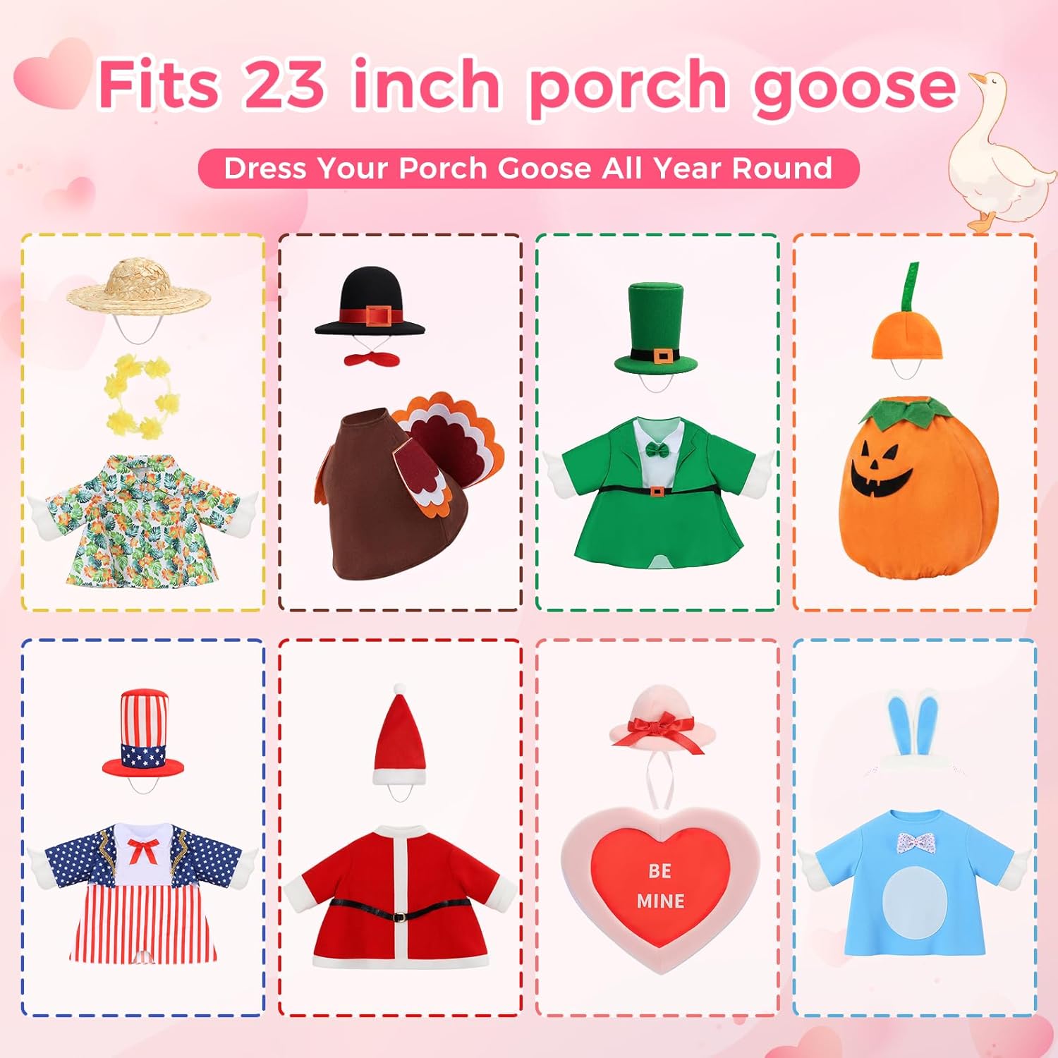 Detalle de QYCHHJ Porch Goose Outfits Set of 8 – Seasonal Holiday Goose Costumes for 23-Inch Lawn Decor