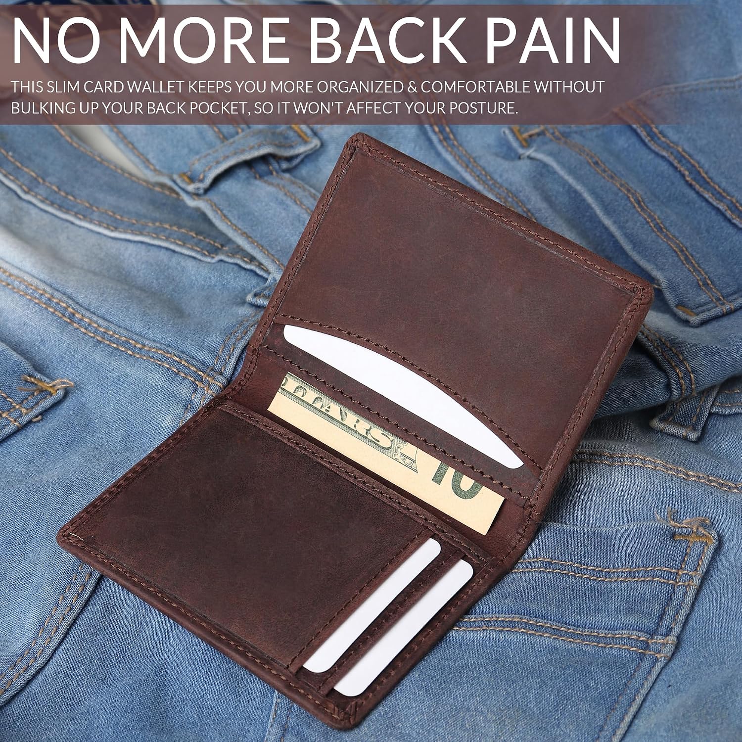 Thumbnail 1 de FOXHACKLE full-grain leather credit card wallet with RFID blocking (thin bifold card holder)