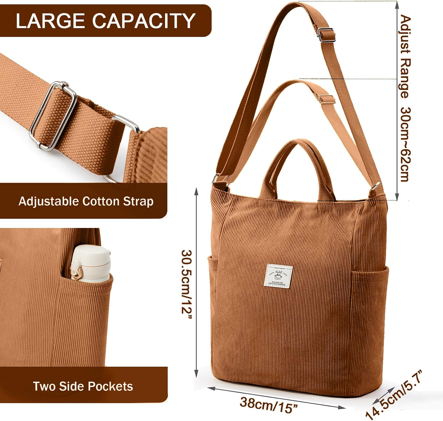 Detalle 2 de KALIDI Corduroy hobo bag 38 x 30.5 cm