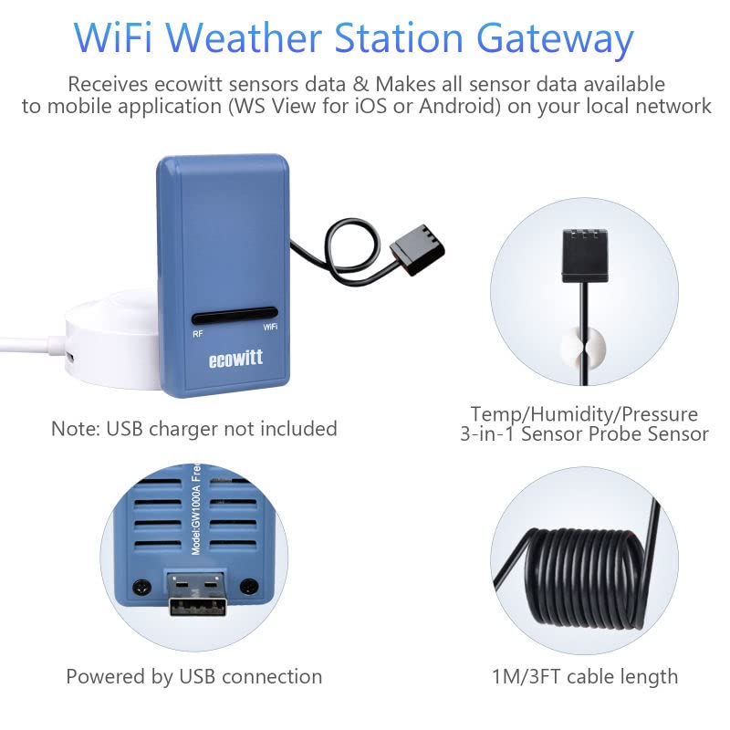 Detalle de ECOWITT GW1101 7-in-1 Wireless Weather Station with Solar Sensor and GW1100 Gateway