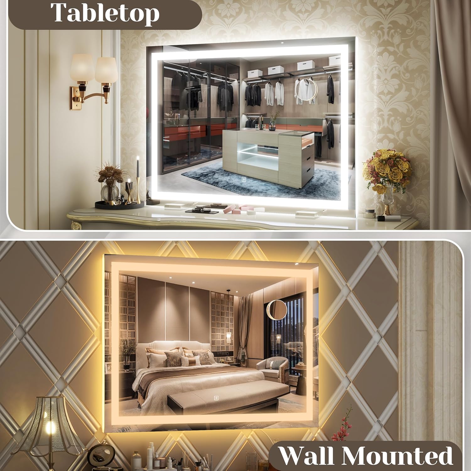 Thumbnail 1 de FENNIO Large Vanity Mirror with Lights (38" x 28") — LED Hollywood-Style Makeup Mirror with 3 Color Modes