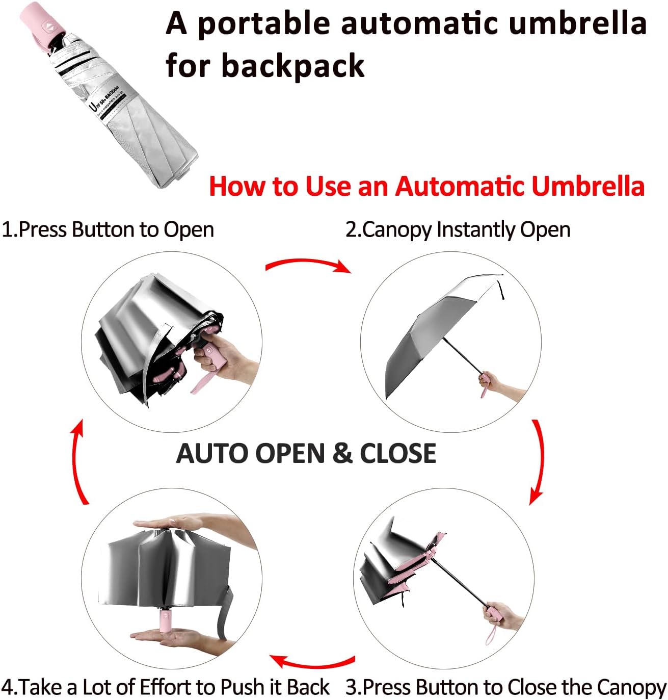 Thumbnail 4 de BAODINI Small UV Protection Travel Umbrella (UPF 50+), compact windproof rain & sun umbrella, 42 inch canopy