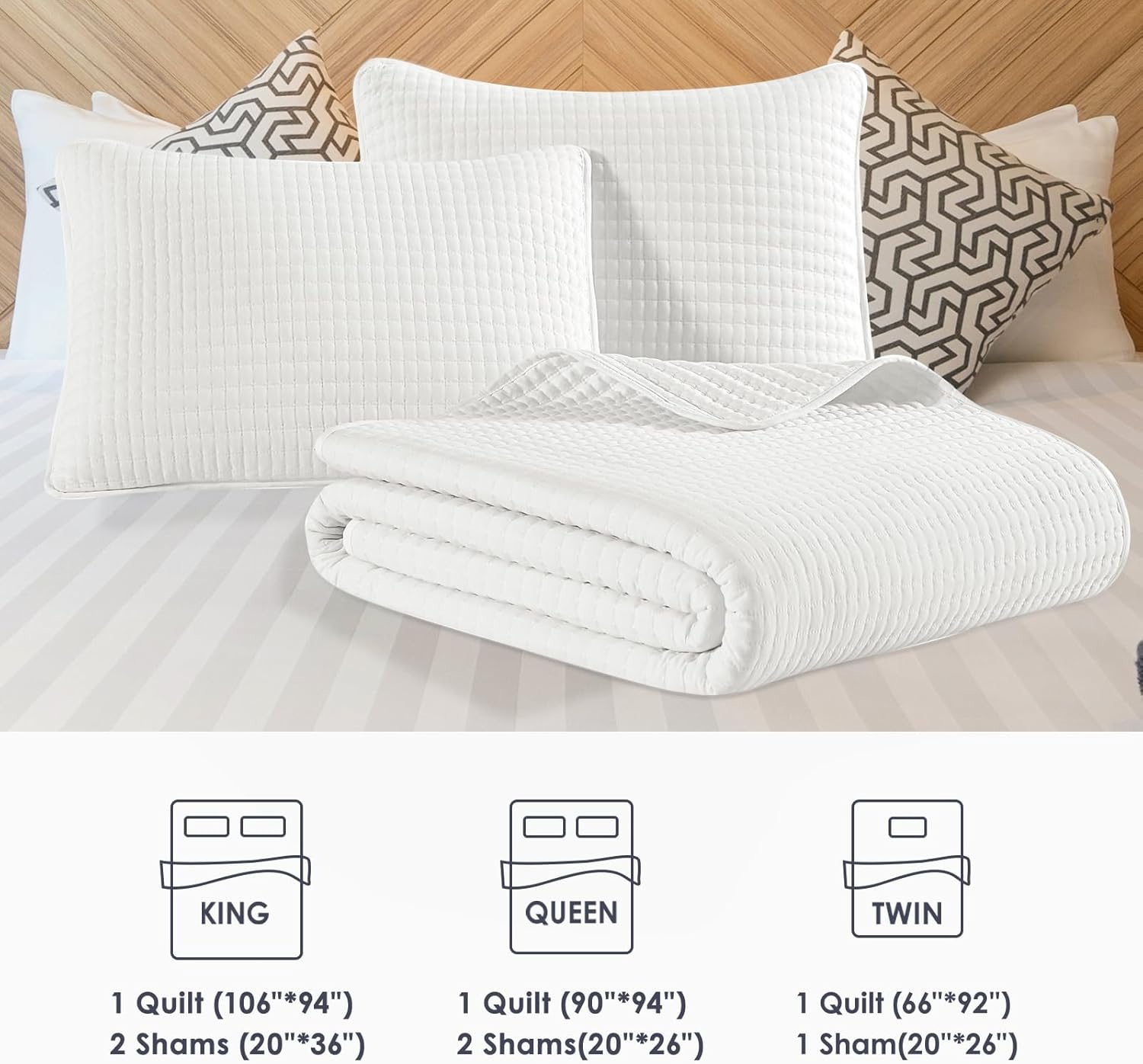 Thumbnail 6 de WRENSONGE White Quilt Set Queen Size - 3 Pieces Lightweight Coverlet, Soft & Breathable All-Season Bedding