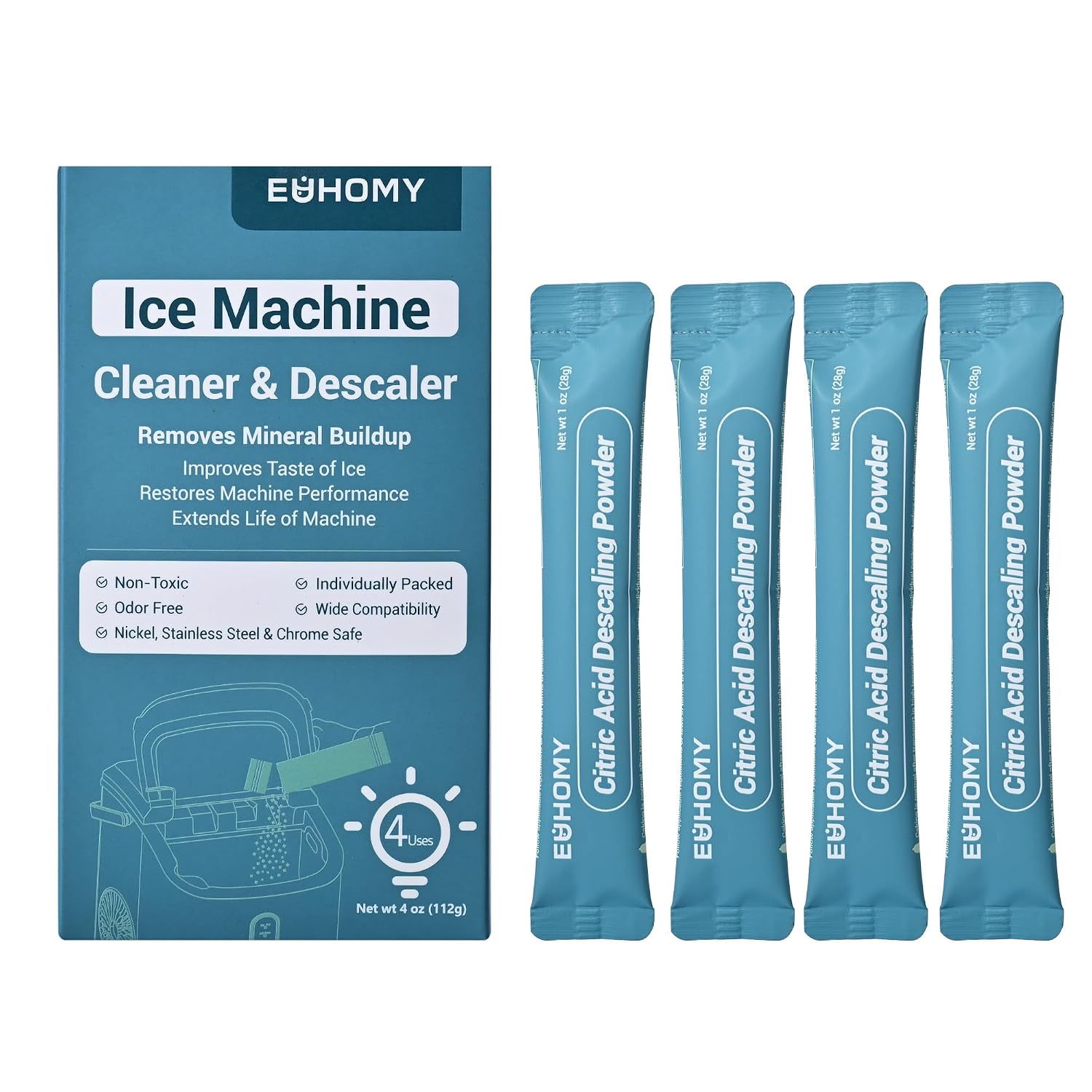 Detalle de EUHOMY IMCP-P4 Ice Maker Cleaner & Descaler, 4 Individually Packed Uses