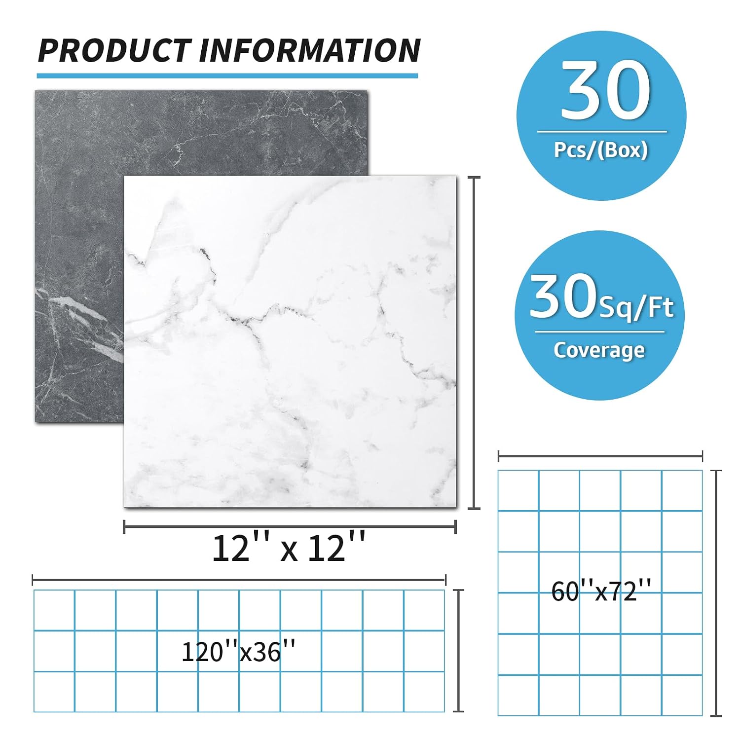 Thumbnail 3 de Art3d 30-Pack Peel-and-Stick Vinyl Floor Tiles, Black & White Marble, 12 x 12 in